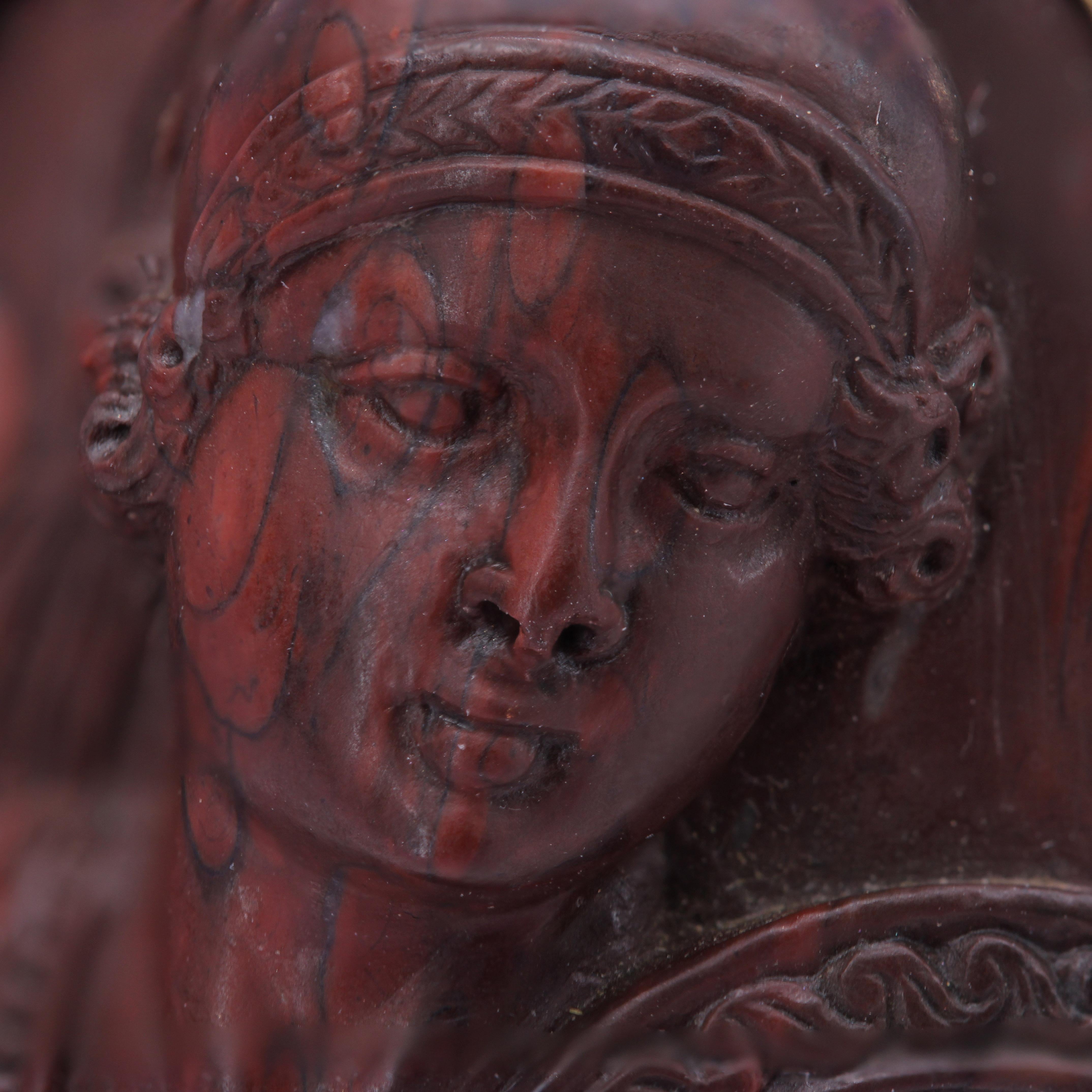 19th Century Red Jasper Cameo 18 Karat Yellow Gold Brooch For Sale 3