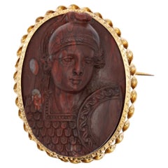 19th Century Red Jasper Cameo 18 Karat Yellow Gold Brooch