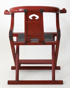 19th Century Red Lacquer Folding Chair China Round Back Chair