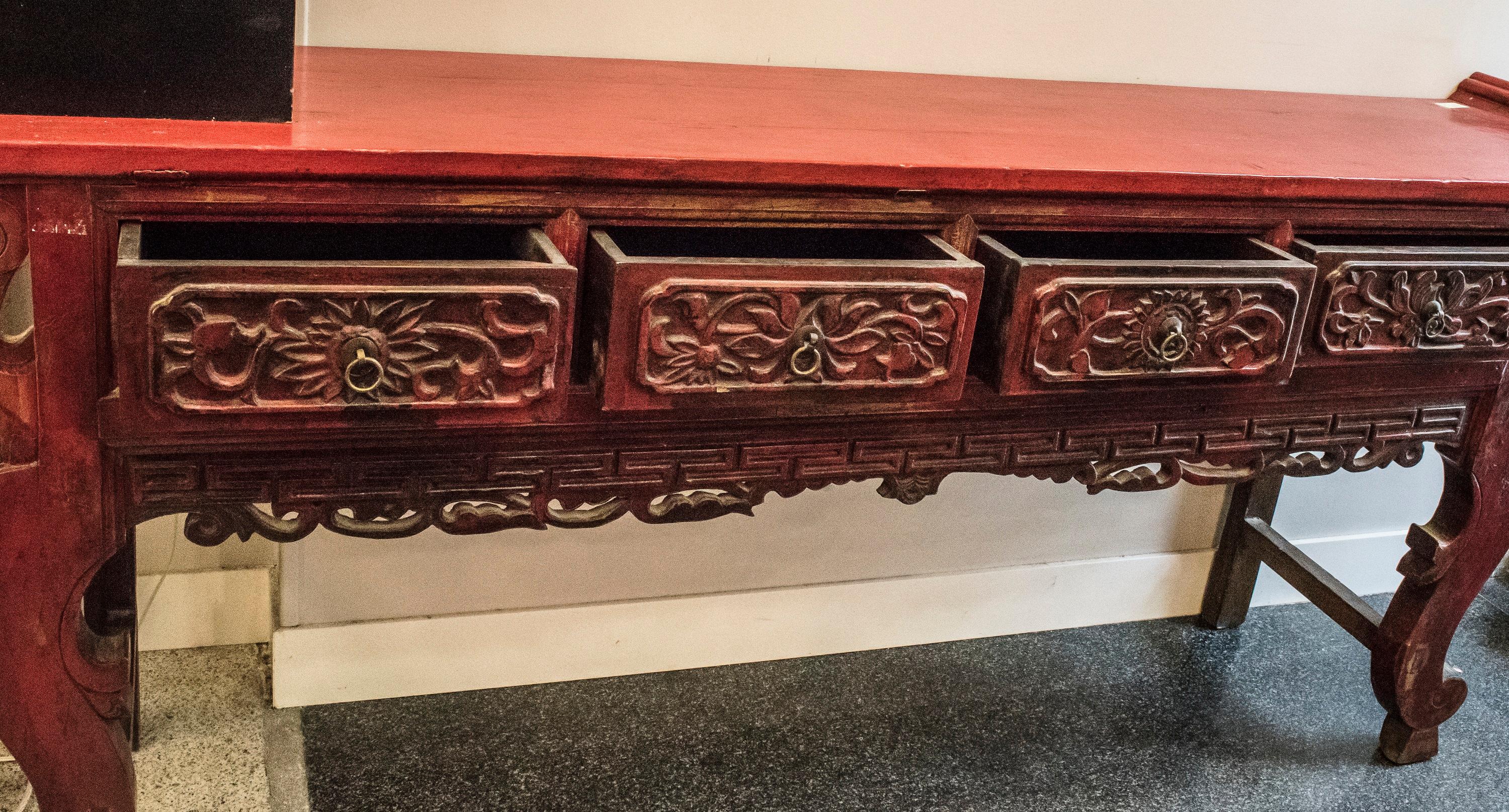 19th Century Red Lacquered and Carved Chinese Console 5