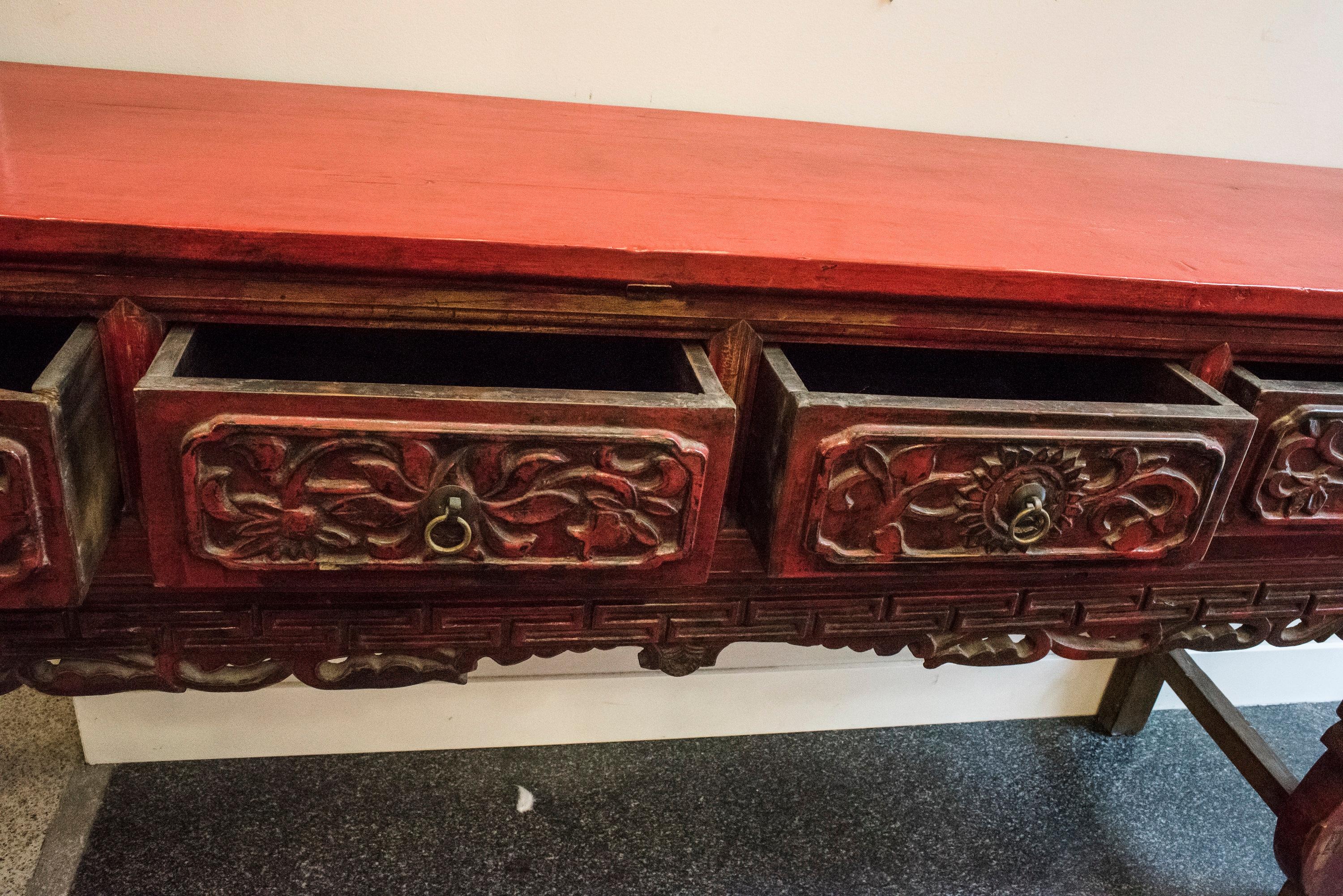 19th Century Red Lacquered and Carved Chinese Console 6
