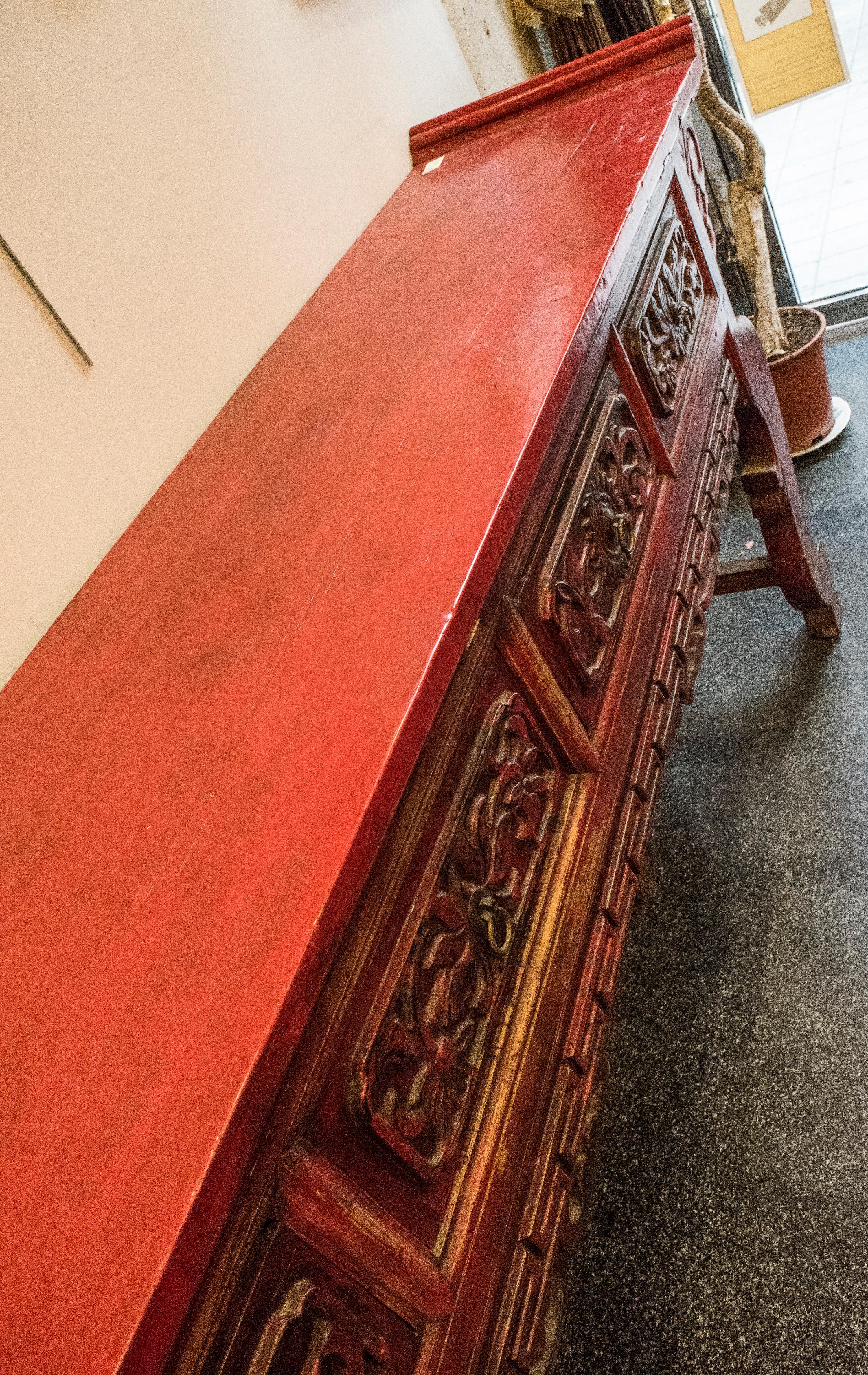 19th Century Red Lacquered and Carved Chinese Console 9