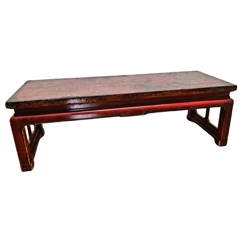 19th Century Red Lacquered Chinese Low Coffee Table from Shanxi Province For Sale 6