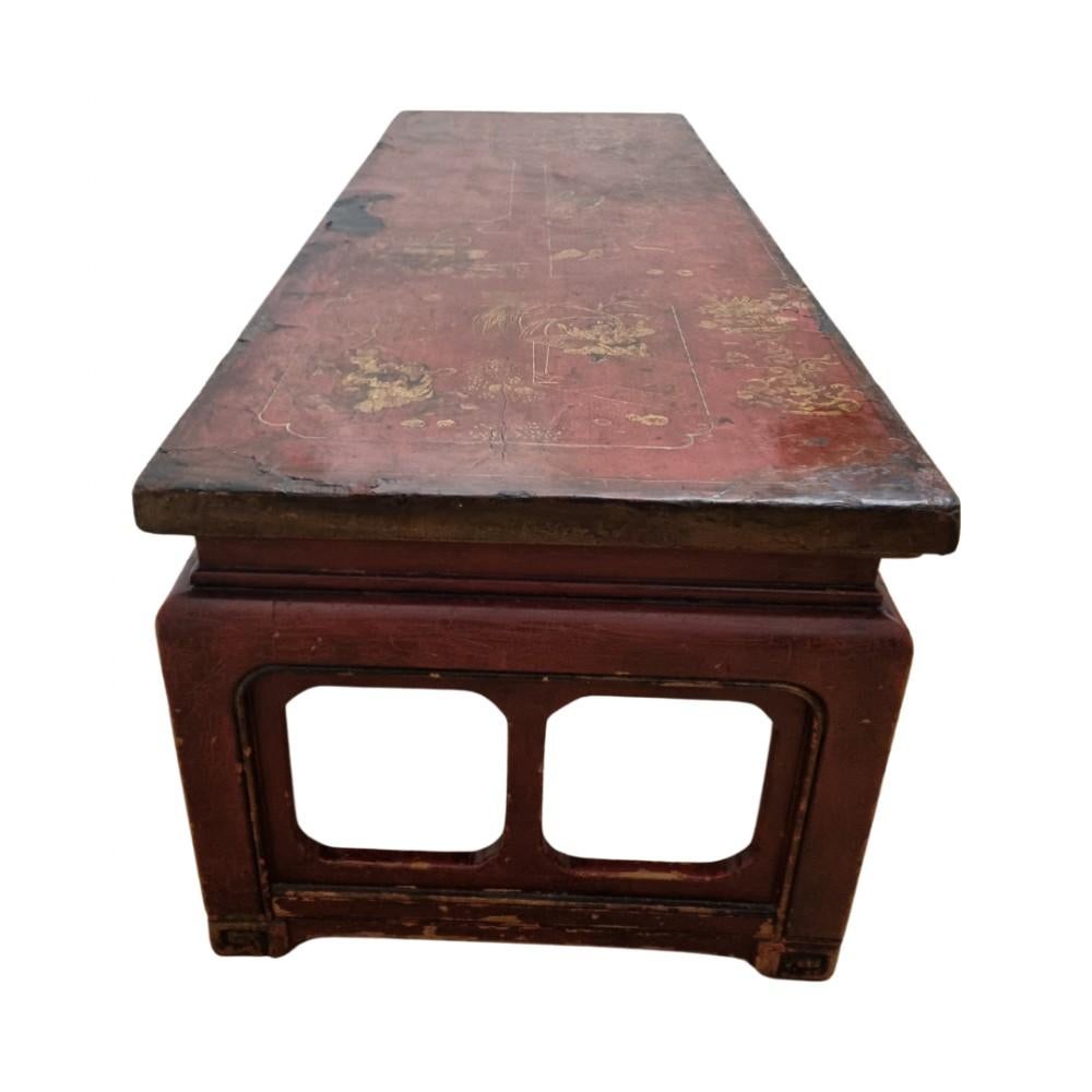 19th Century Red Lacquered Chinese Low Coffee Table from Shanxi Province For Sale 2
