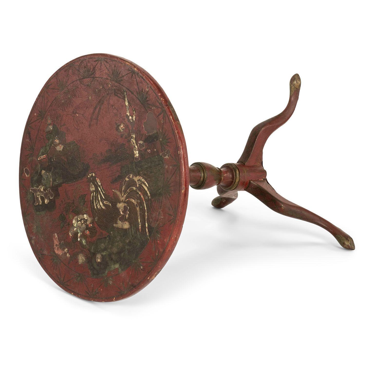 Rot lackierter Chinoiserie-Beistelltisch mit Kachelplatte aus dem 19. Jahrhundert im Angebot 8