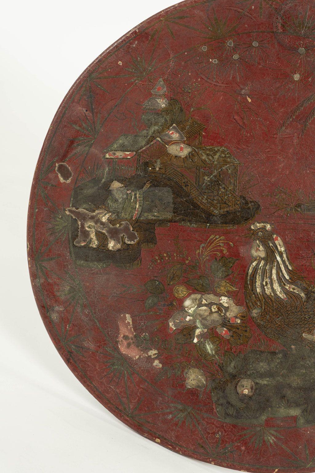 Rot lackierter Chinoiserie-Beistelltisch mit Kachelplatte aus dem 19. Jahrhundert (Englisch) im Angebot