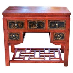 19th Century Red Lacquered Painted Table with Screen Base