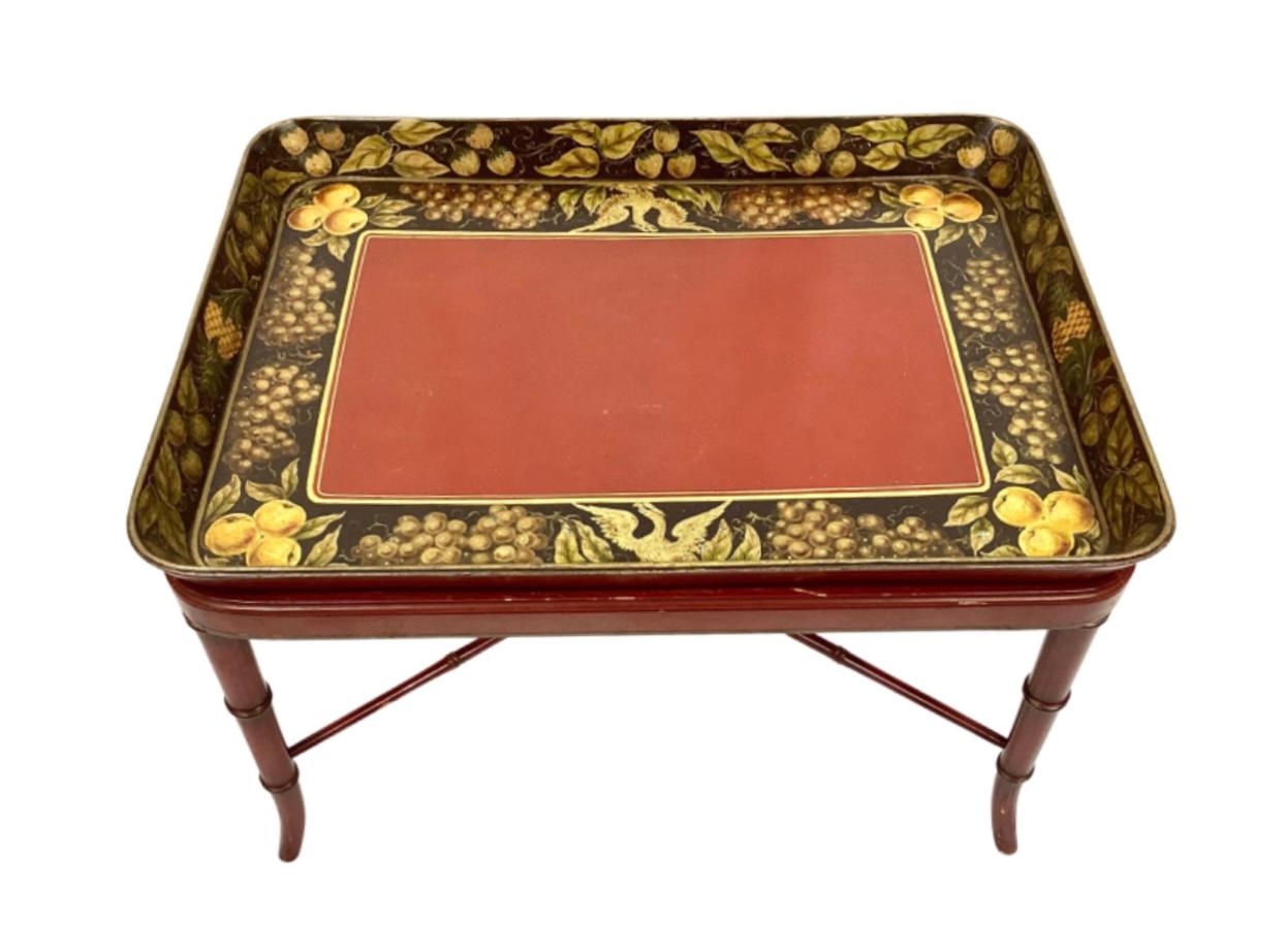 19th Century Red Lacquered Tray Table on Faux Bamboo Stand 5