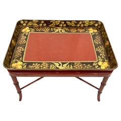 19th Century Red Lacquered Tray Table on Faux Bamboo Stand