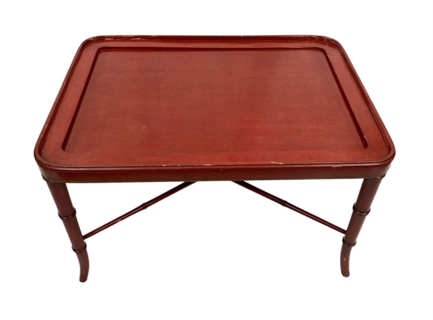 19th Century Red Lacquered Tray Table on Faux Bamboo Stand 2