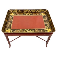 19th Century Red Lacquered Tray Table on Faux Bamboo Stand