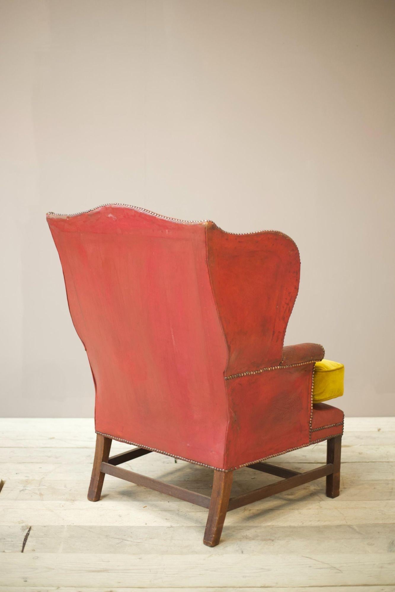 19th Century Red Leather Wingback Armchair For Sale 7