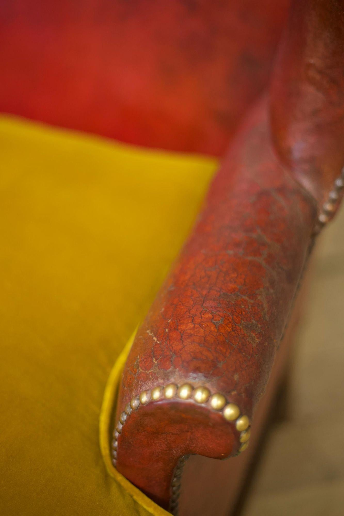 19th Century Red Leather Wingback Armchair For Sale 1