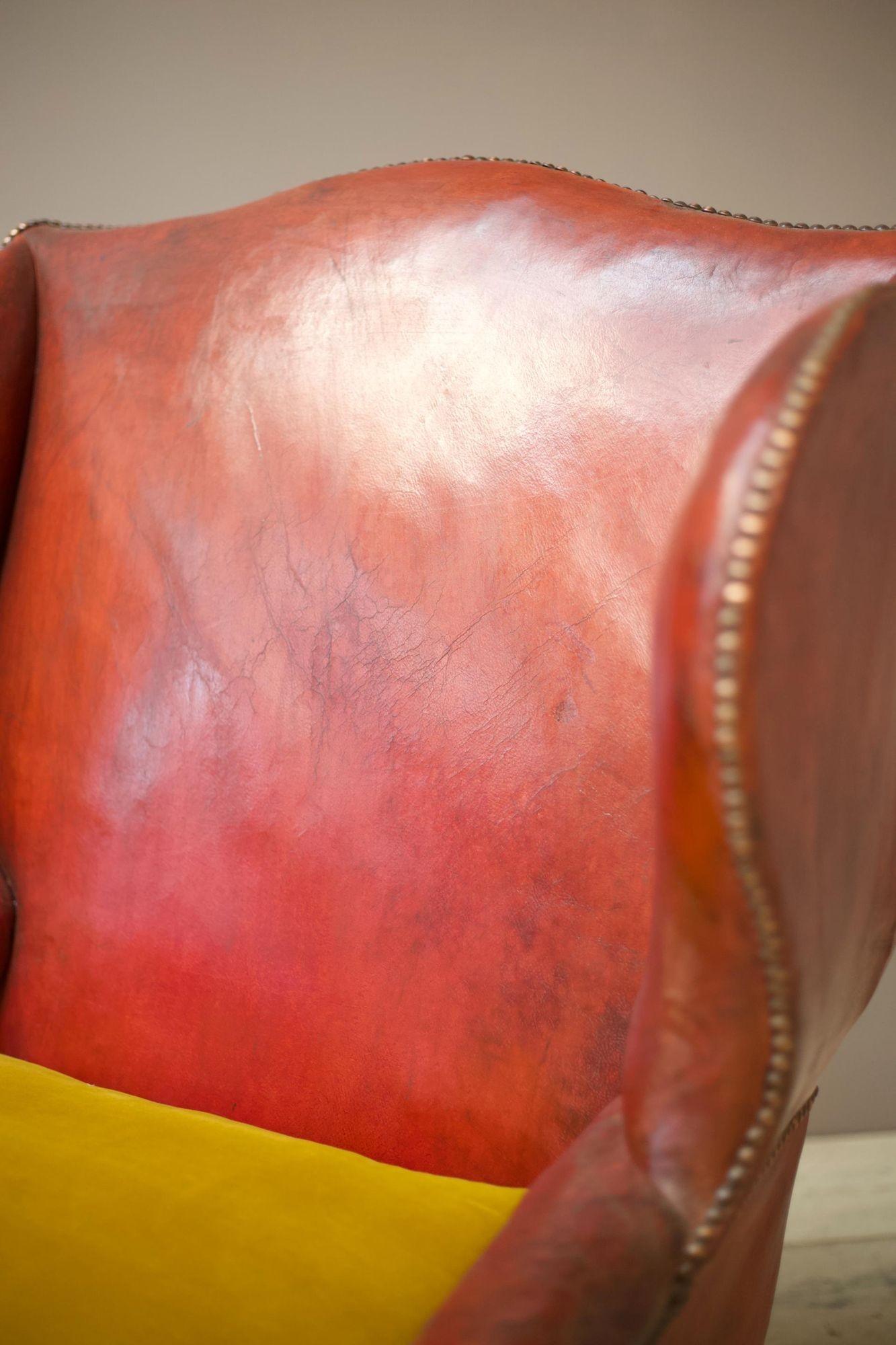 19th Century Red Leather Wingback Armchair For Sale 2