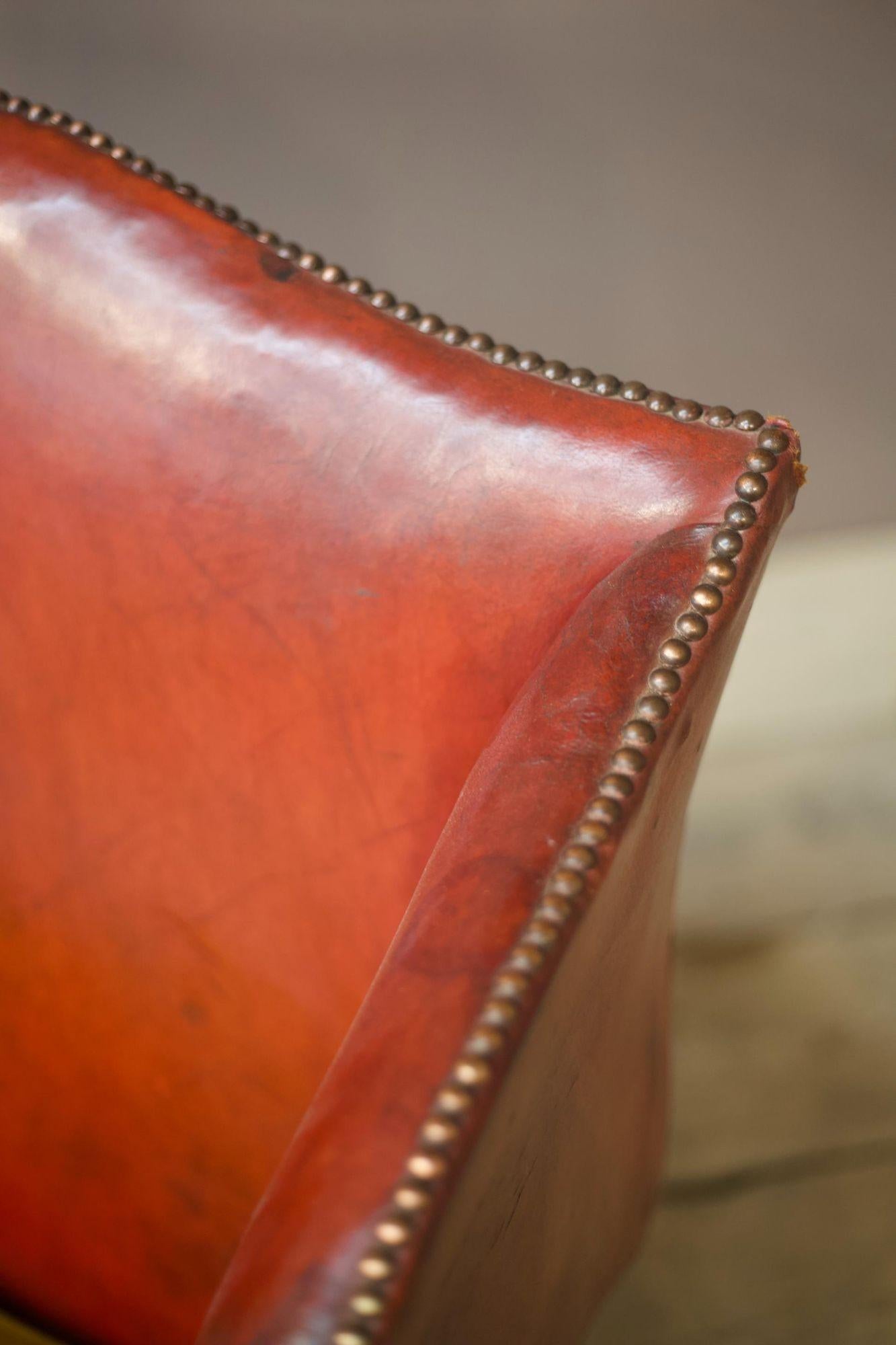 19th Century Red Leather Wingback Armchair For Sale 3