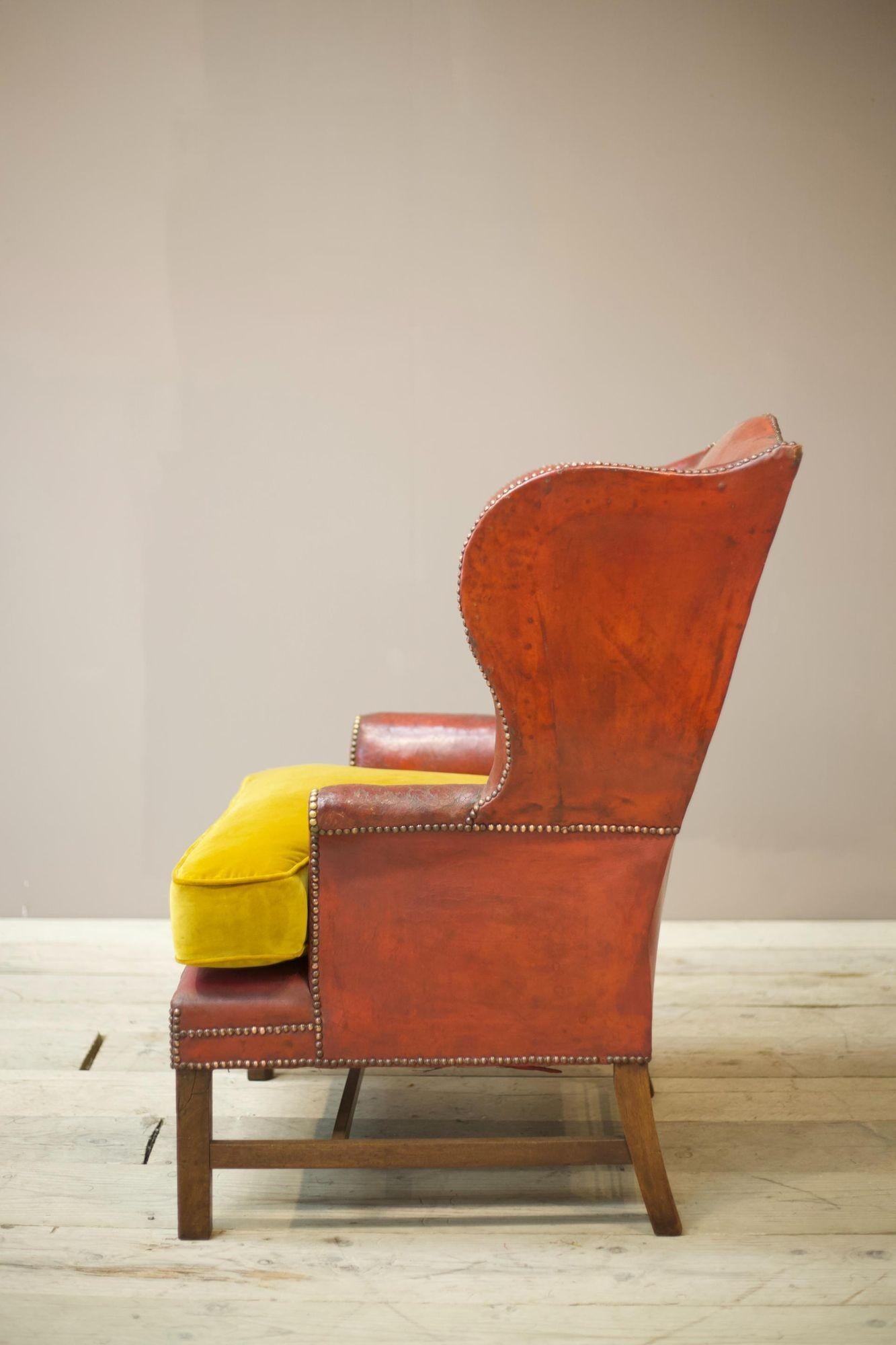 19th Century Red Leather Wingback Armchair For Sale 5