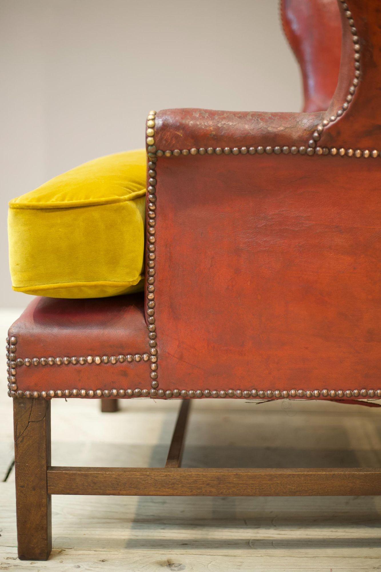 19th Century Red Leather Wingback Armchair For Sale 6