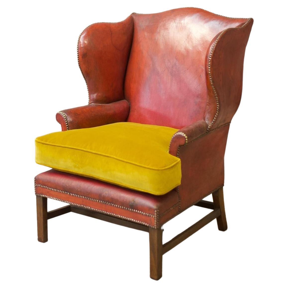 19th Century Red Leather Wingback Armchair For Sale