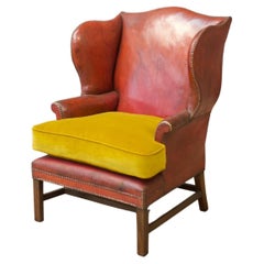 19th century red leather wingback armchair