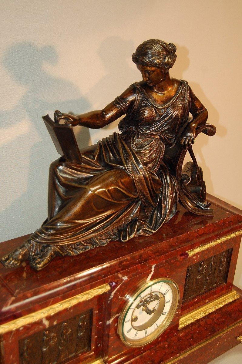 Louis Philippe 19th Century Red Marble and Bronze Clock For Sale