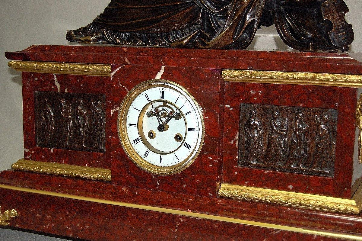19th Century Red Marble and Bronze Clock In Good Condition For Sale In CHALON-SUR-SAÔNE, FR