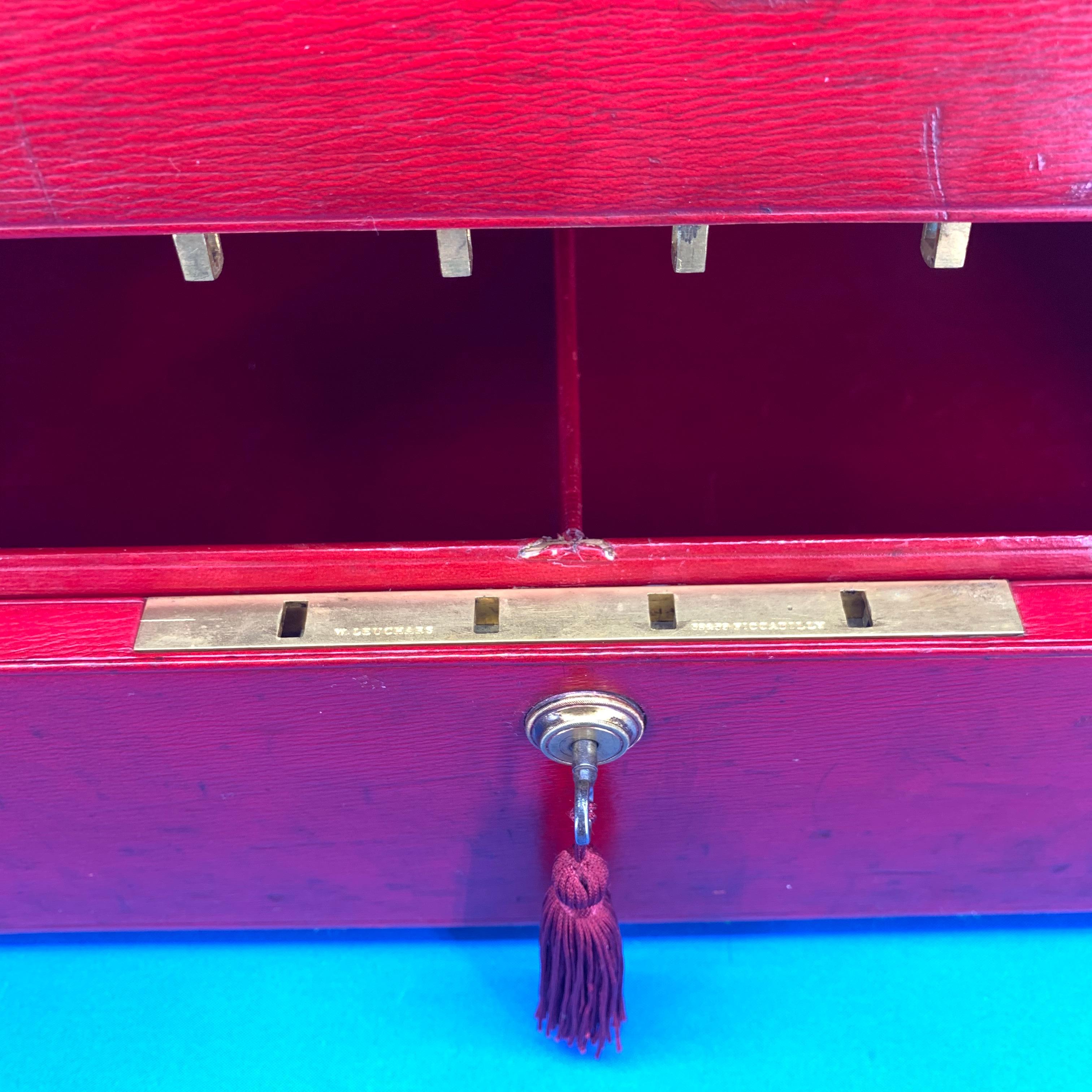 19th Century Red Moroccan Leather Documents Strong Box or Jewelry Cabinet 1