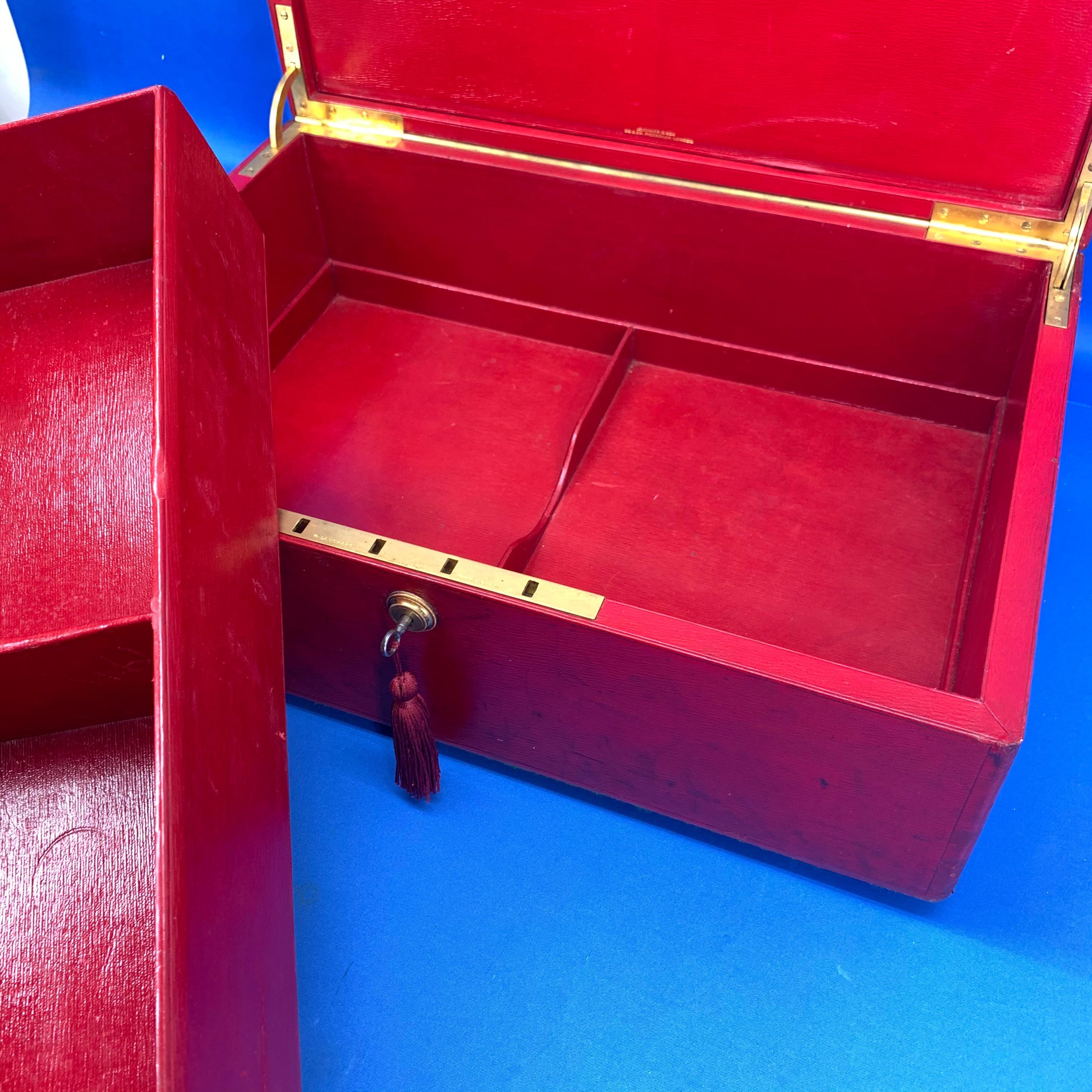 19th Century Red Moroccan Leather Documents Strong Box or Jewelry Cabinet 5