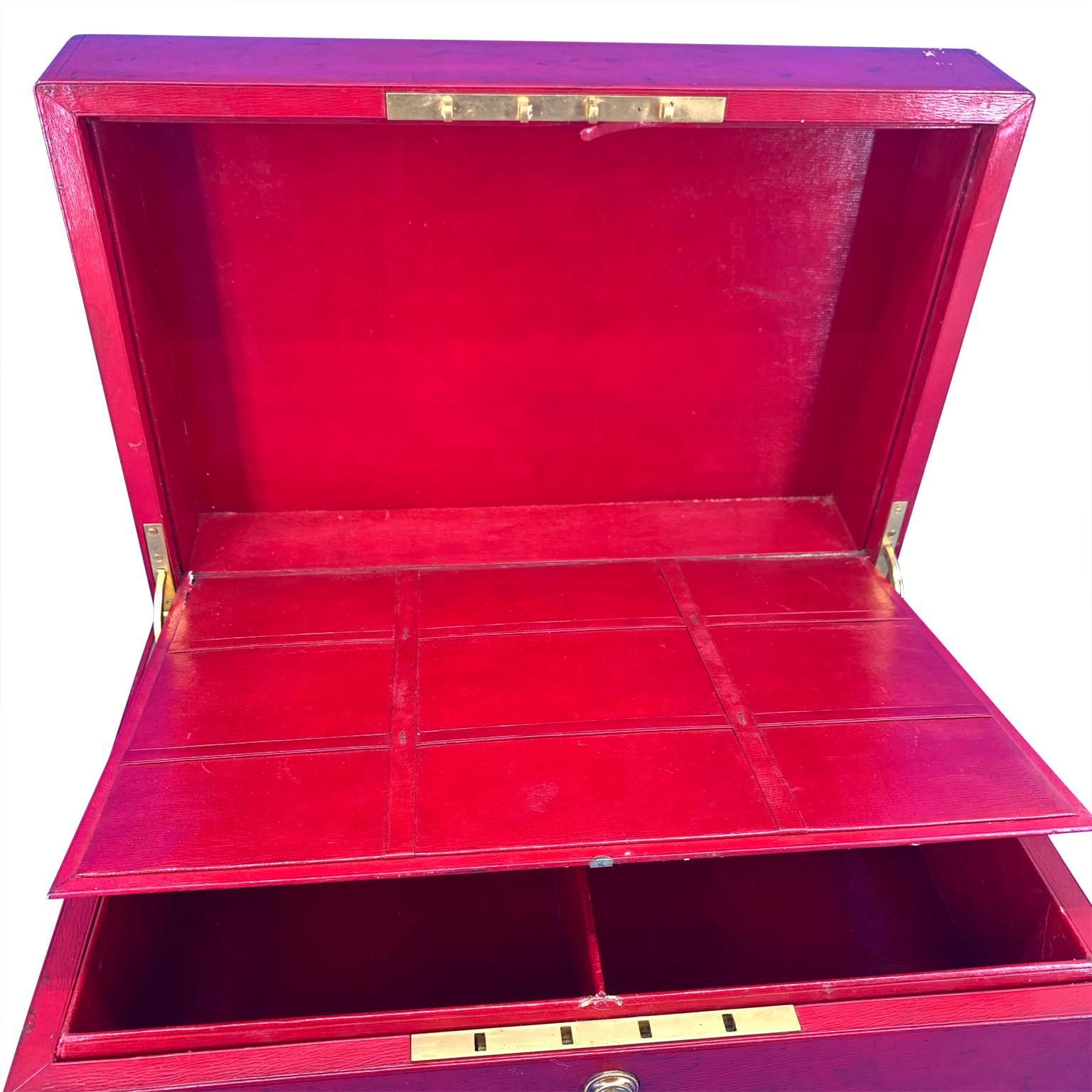 Victorian 19th Century Red Moroccan Leather Documents Strong Box or Jewelry Cabinet