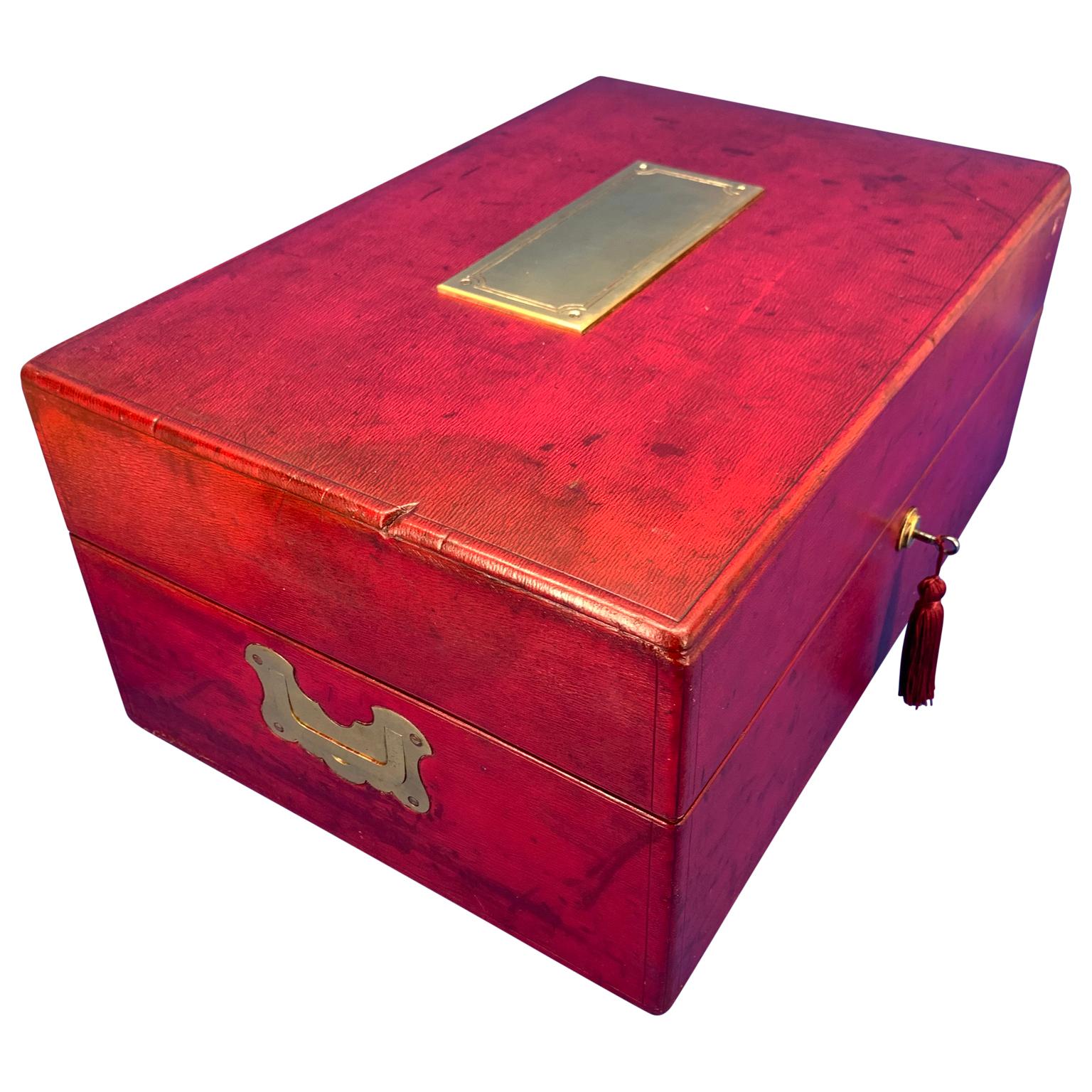 Hand-Crafted 19th Century Red Moroccan Leather Documents Strong Box or Jewelry Cabinet