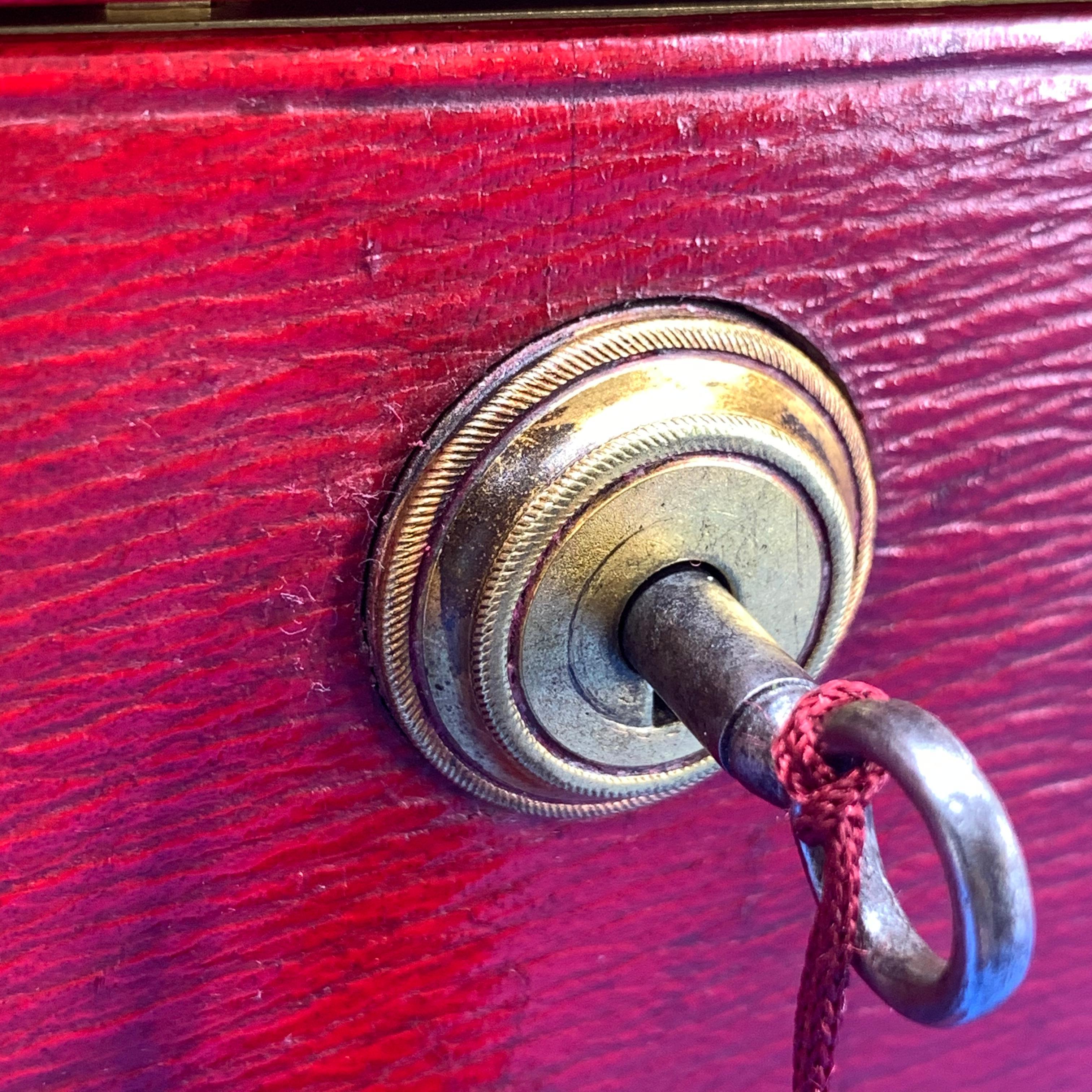 Brass 19th Century Red Moroccan Leather Documents Strong Box or Jewelry Cabinet