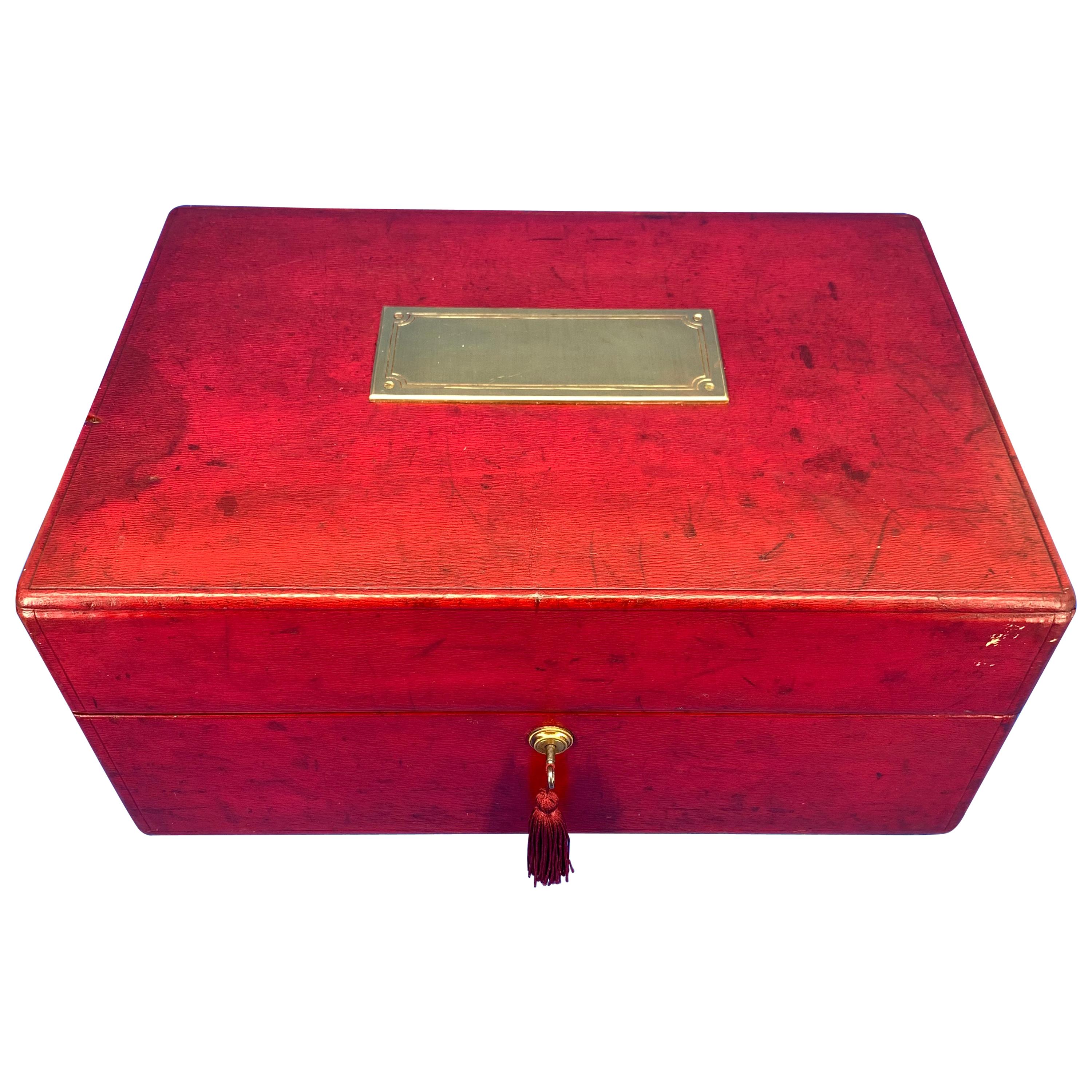 19th Century Red Moroccan Leather Documents Strong Box or Jewelry Cabinet