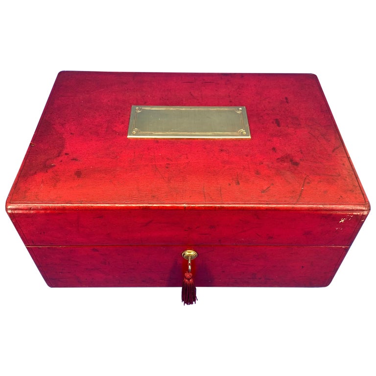 19th Century Red Moroccan Leather Documents Strong Box or Jewelry