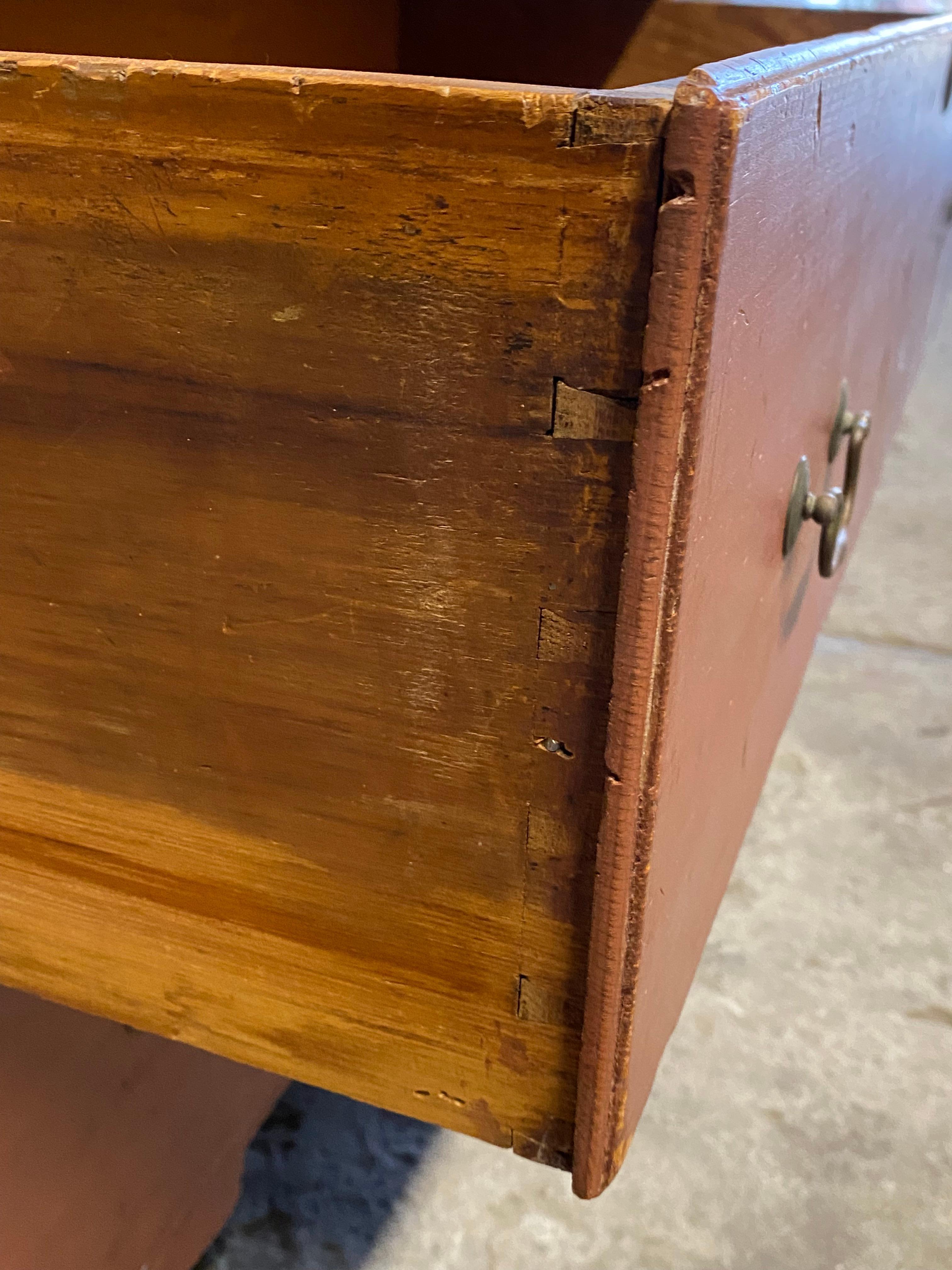 19th Century Red Oxide Knotty Pine Two Drawer Blanket Chest 9