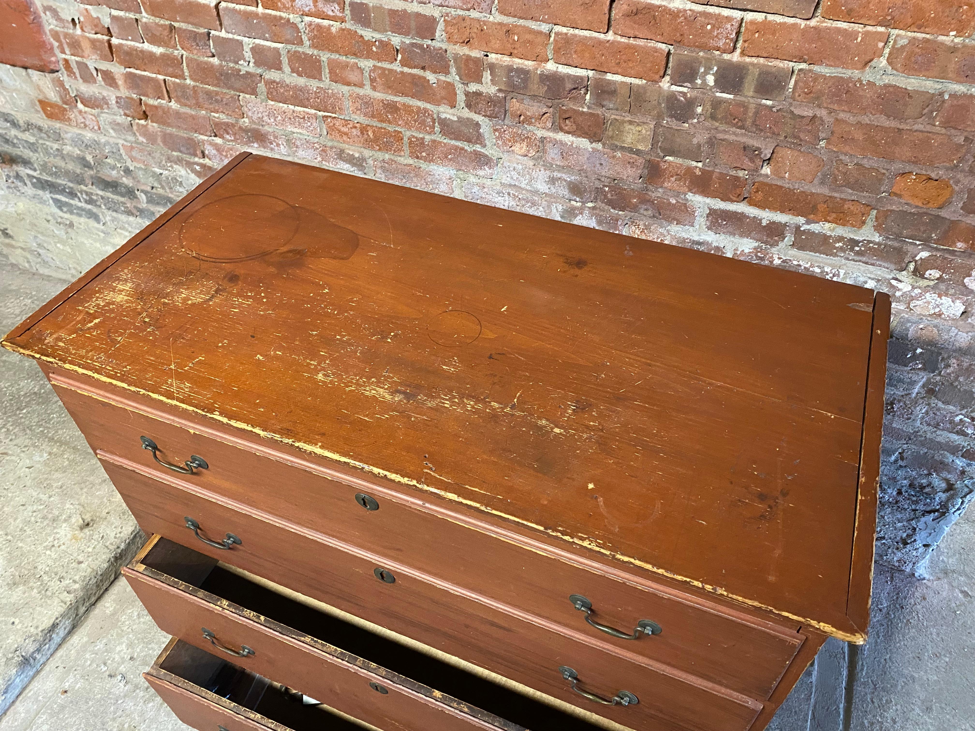 19th Century Red Oxide Knotty Pine Two Drawer Blanket Chest 11