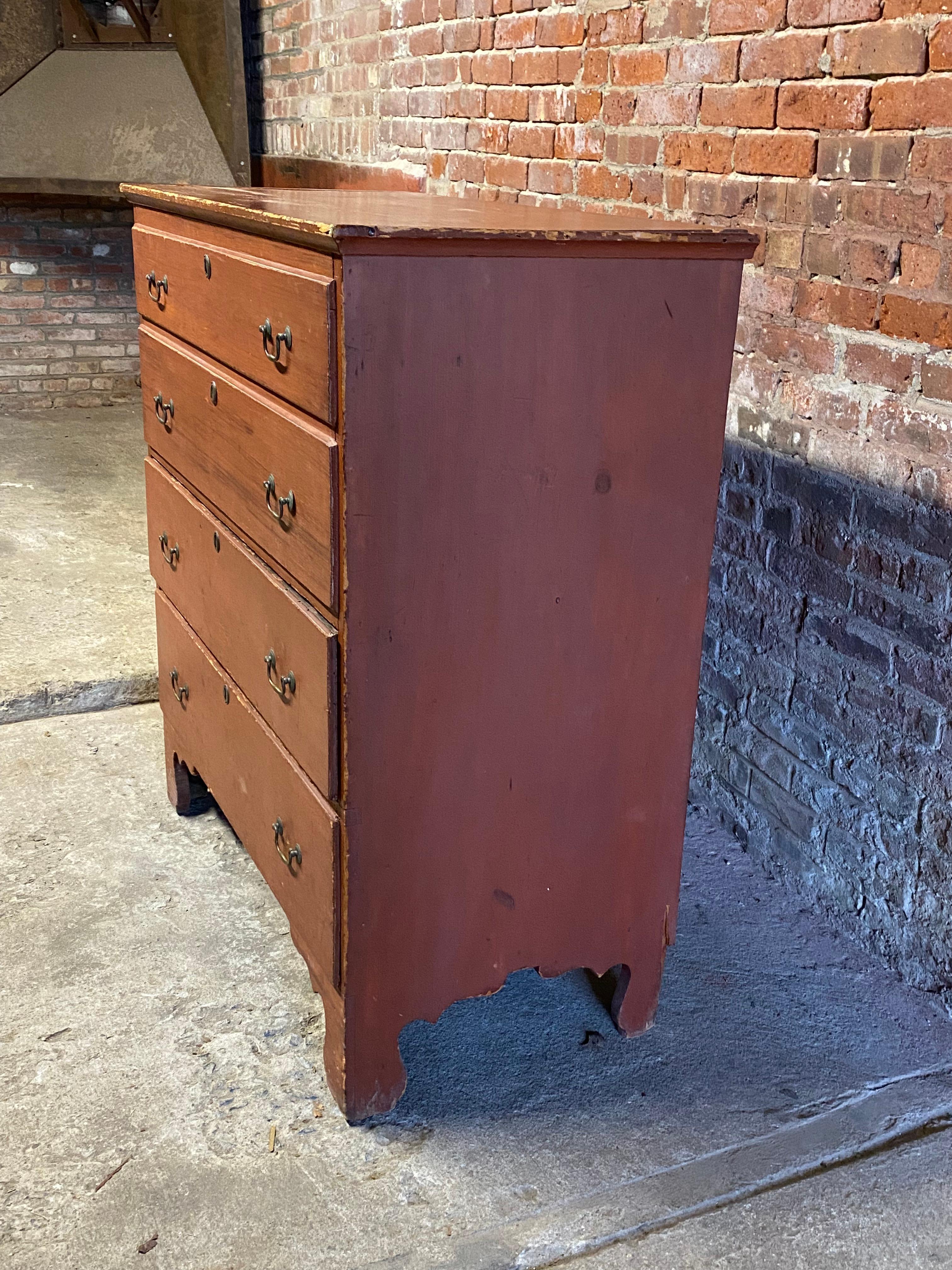 American 19th Century Red Oxide Knotty Pine Two Drawer Blanket Chest