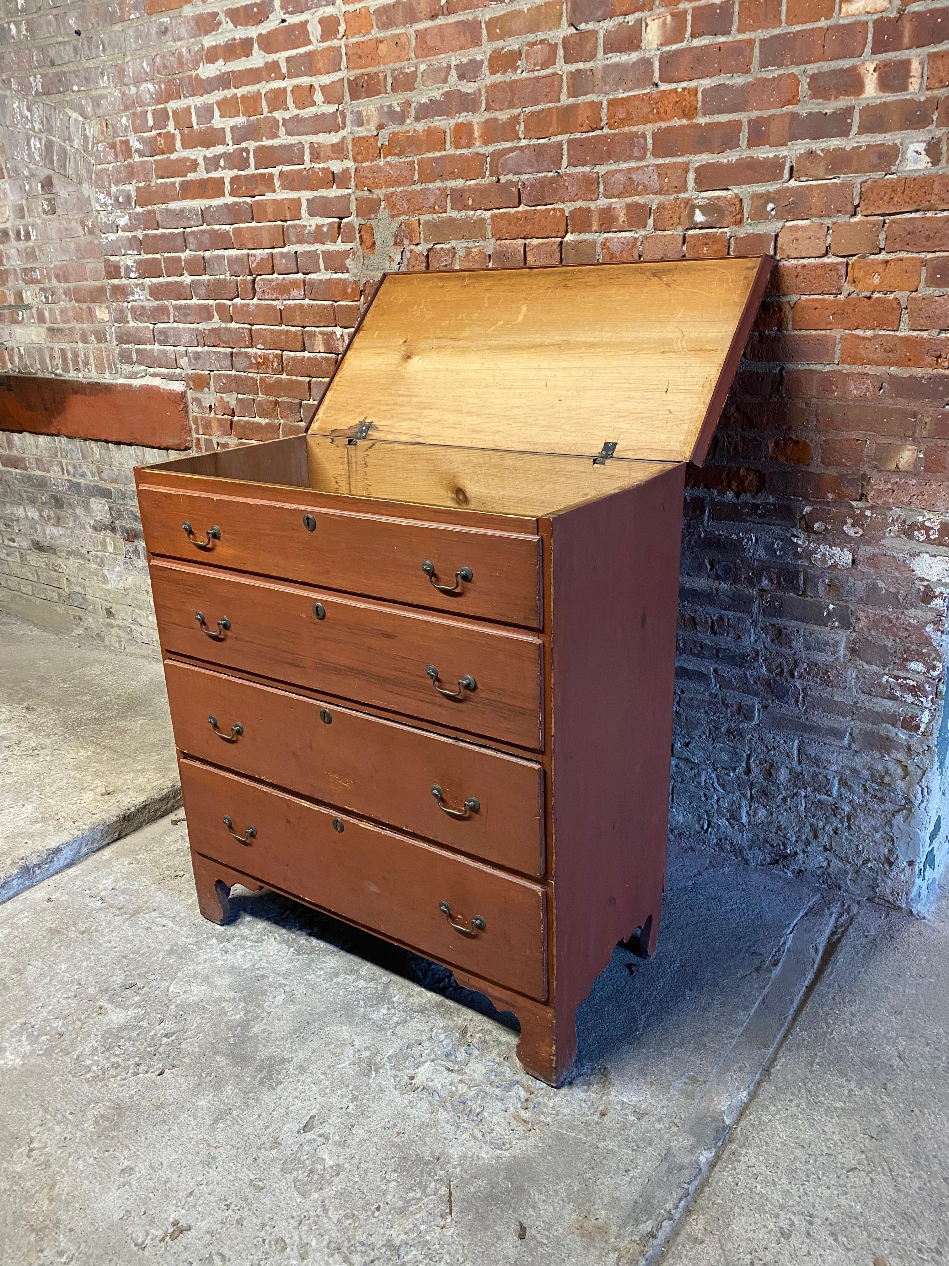 19th Century Red Oxide Knotty Pine Two Drawer Blanket Chest 1