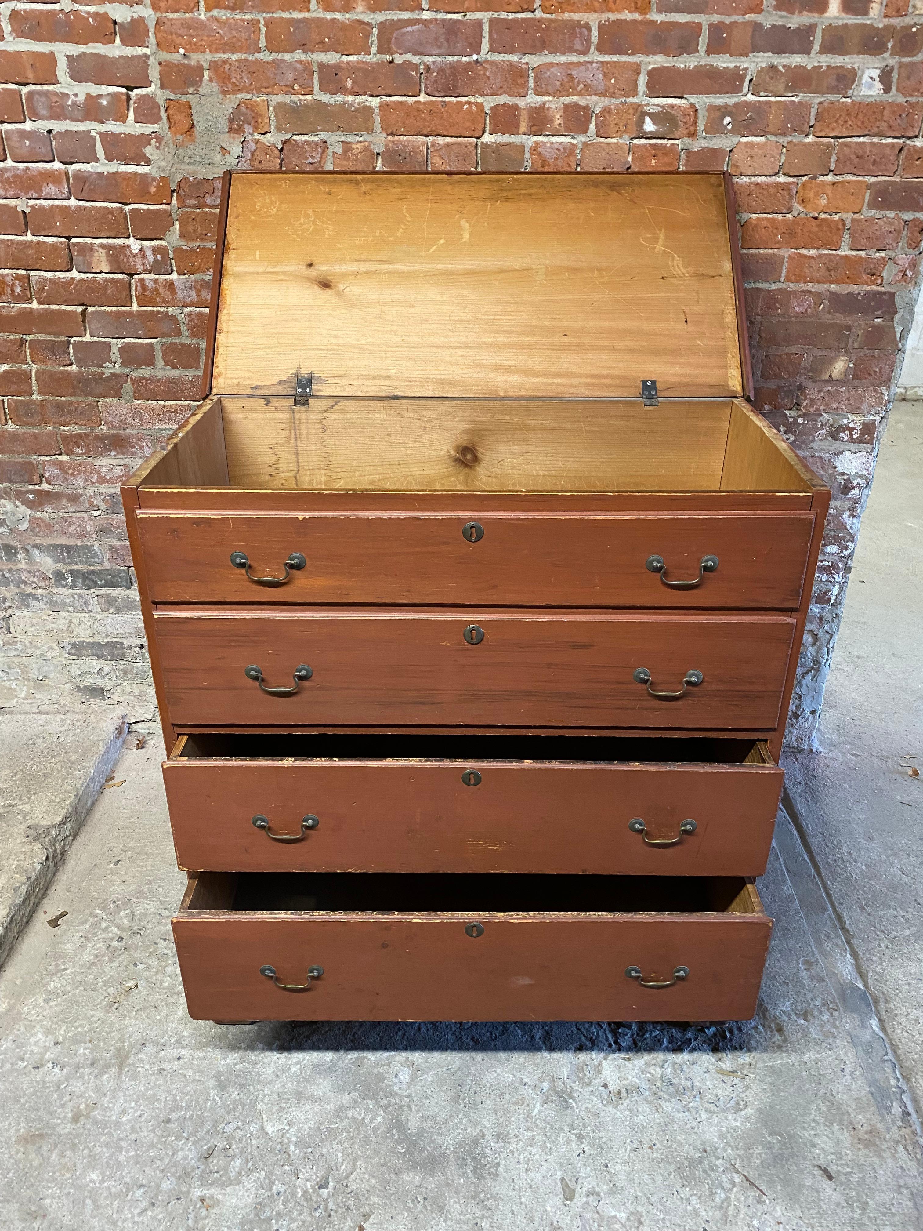 19th Century Red Oxide Knotty Pine Two Drawer Blanket Chest 2