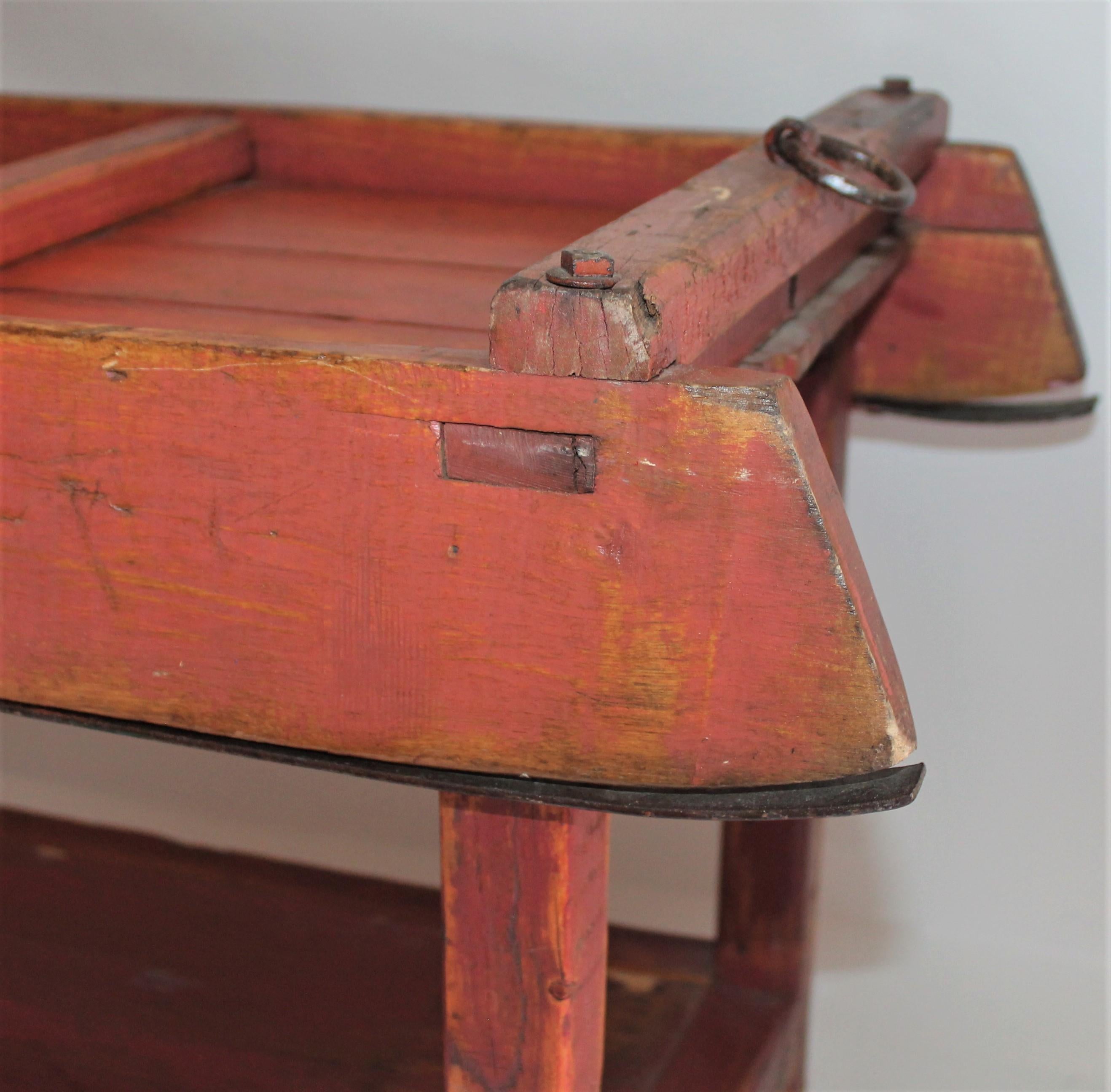 19th Century Red Painted Sled / Coffee Table For Sale 2