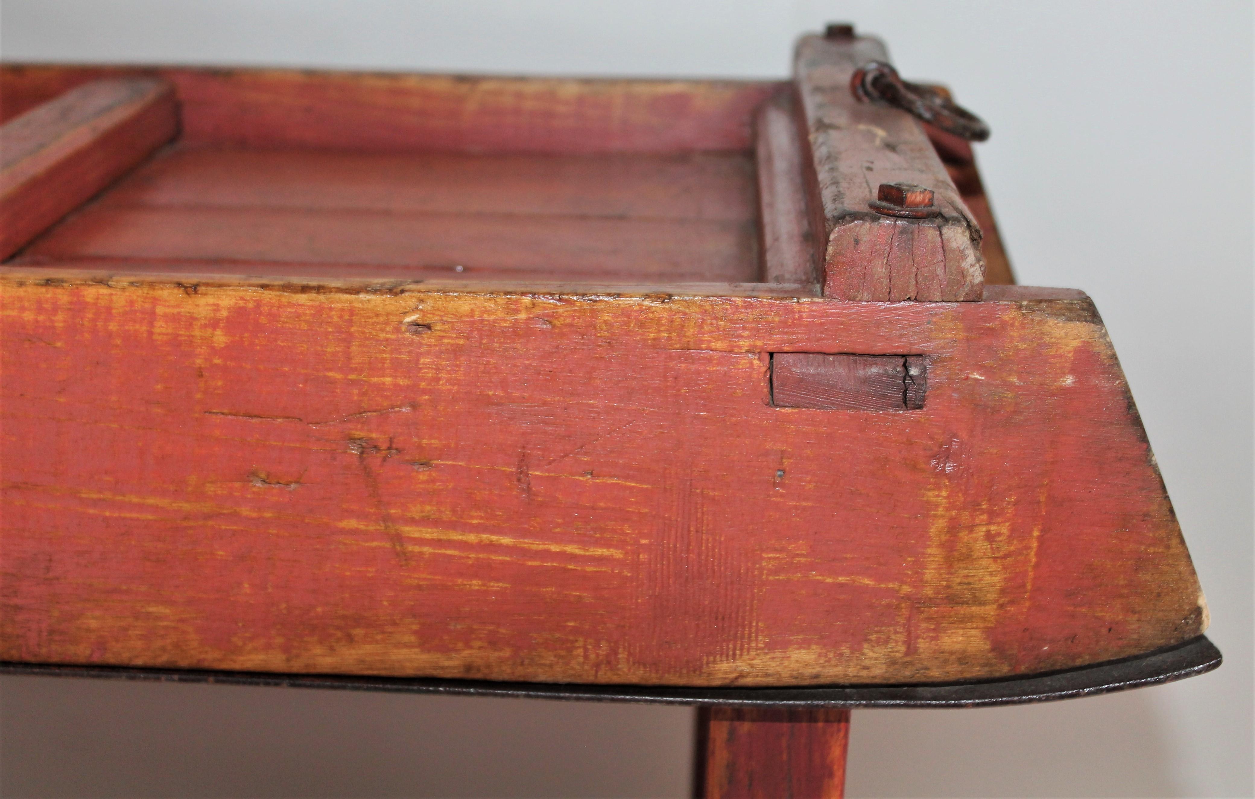 19th Century Red Painted Sled / Coffee Table For Sale 3