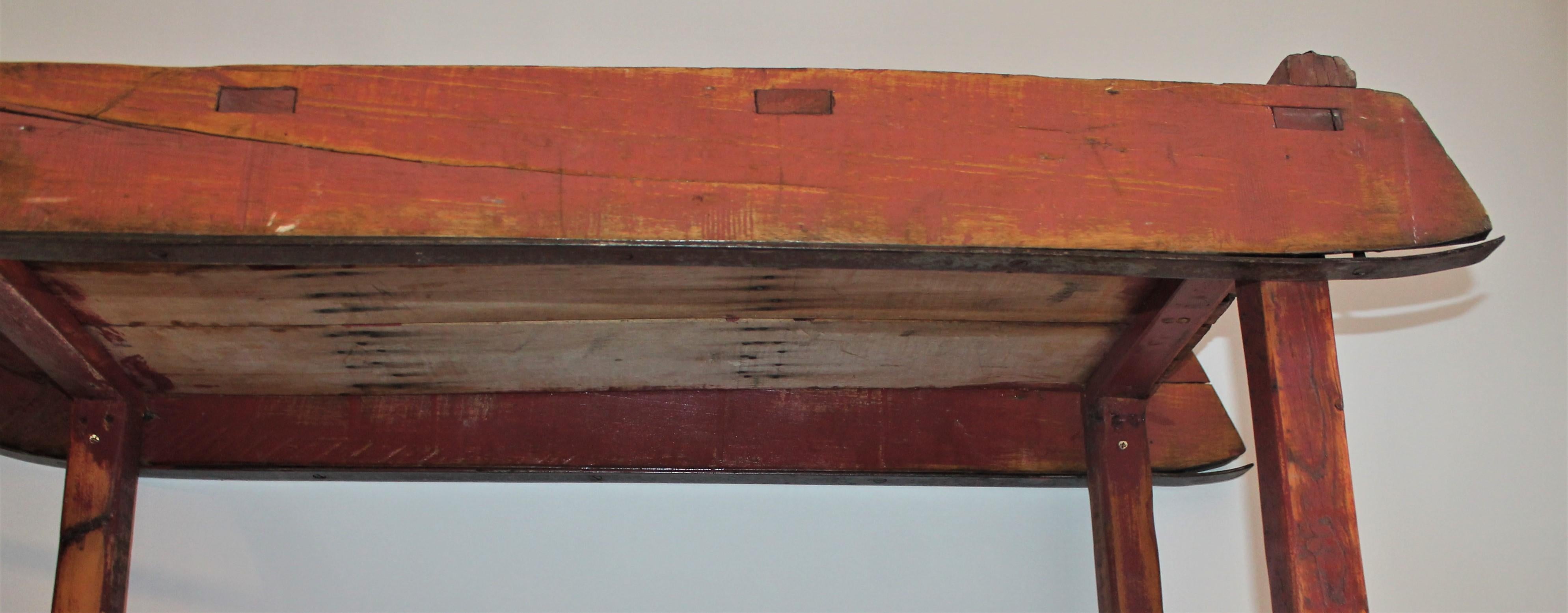 19th Century Red Painted Sled / Coffee Table For Sale 4