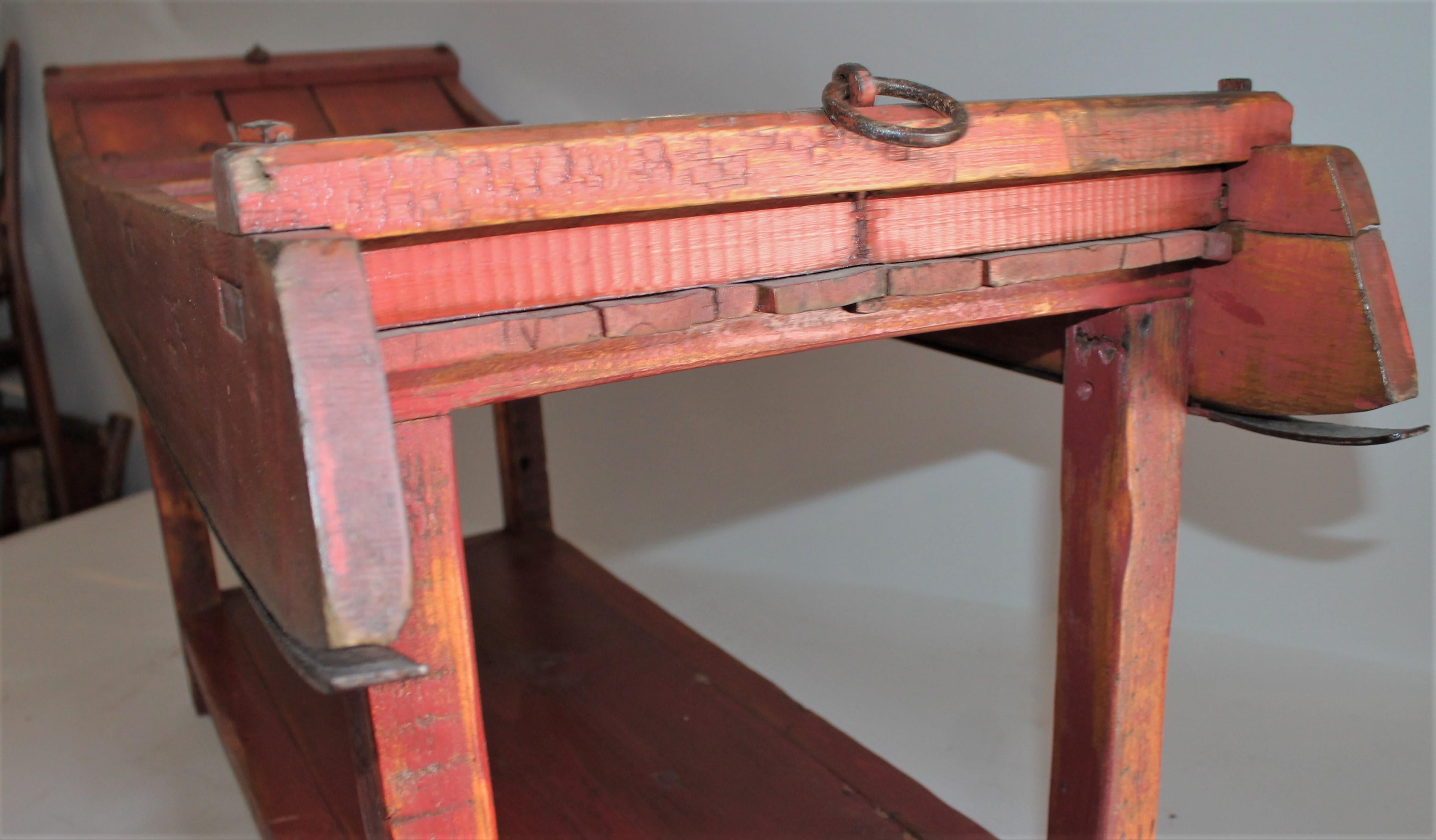 19th Century Red Painted Sled / Coffee Table For Sale 5