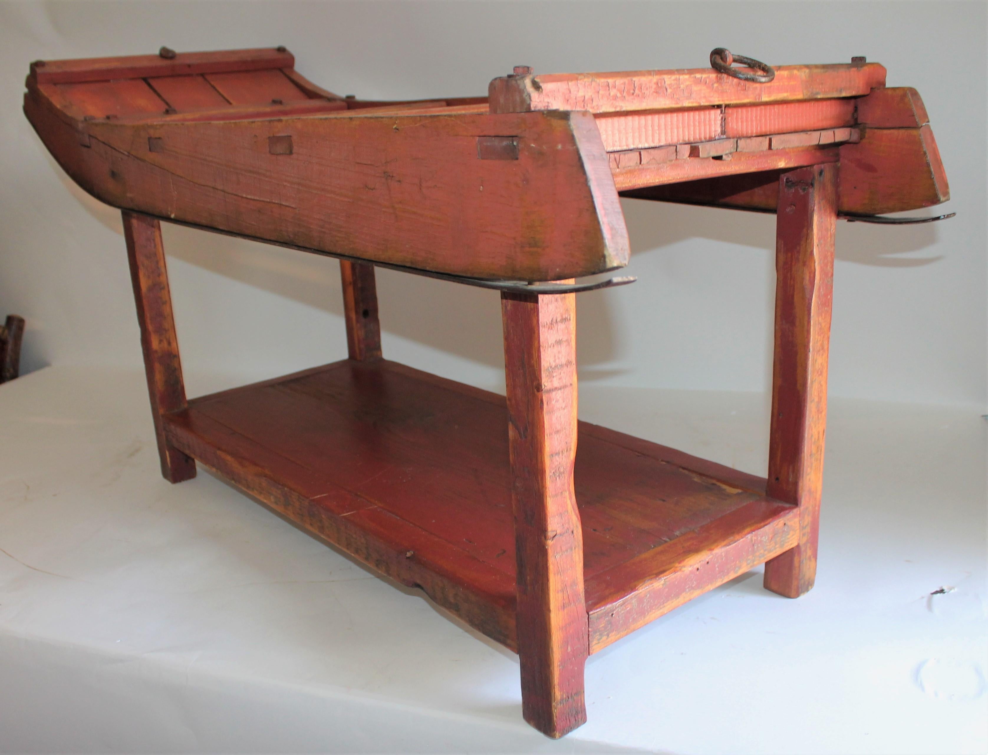 Country 19th Century Red Painted Sled / Coffee Table For Sale