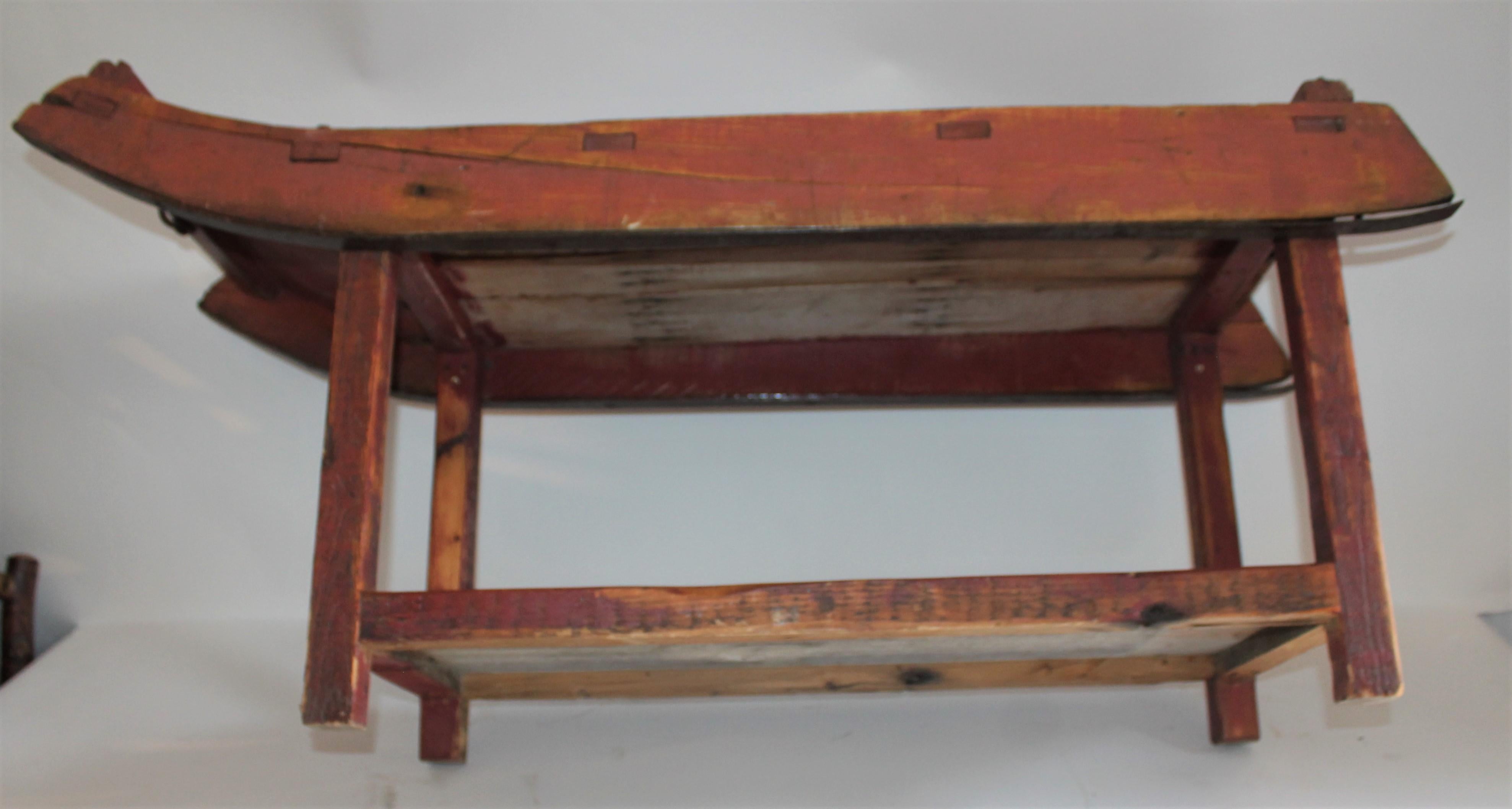 American 19th Century Red Painted Sled / Coffee Table For Sale