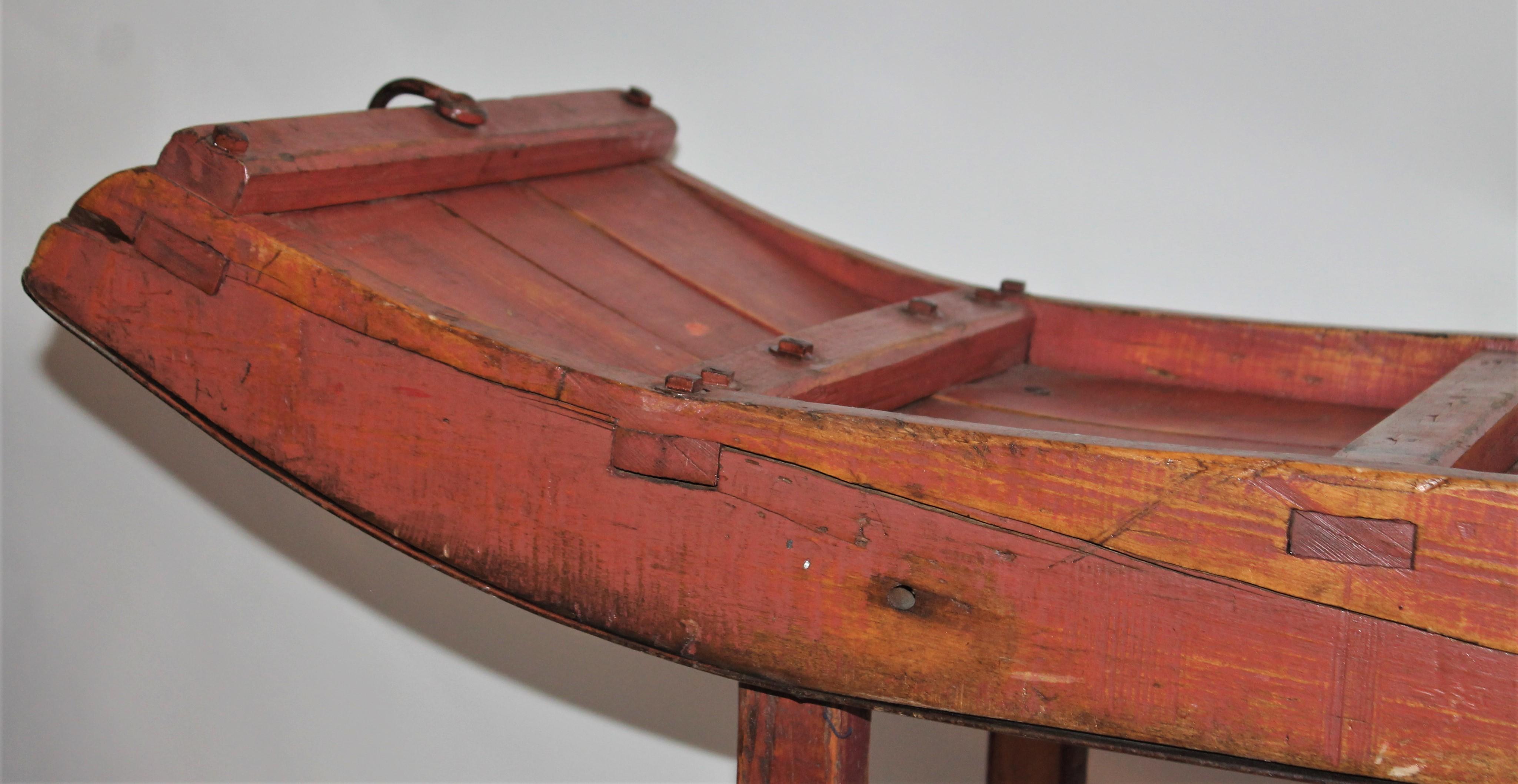 Hand-Crafted 19th Century Red Painted Sled / Coffee Table For Sale