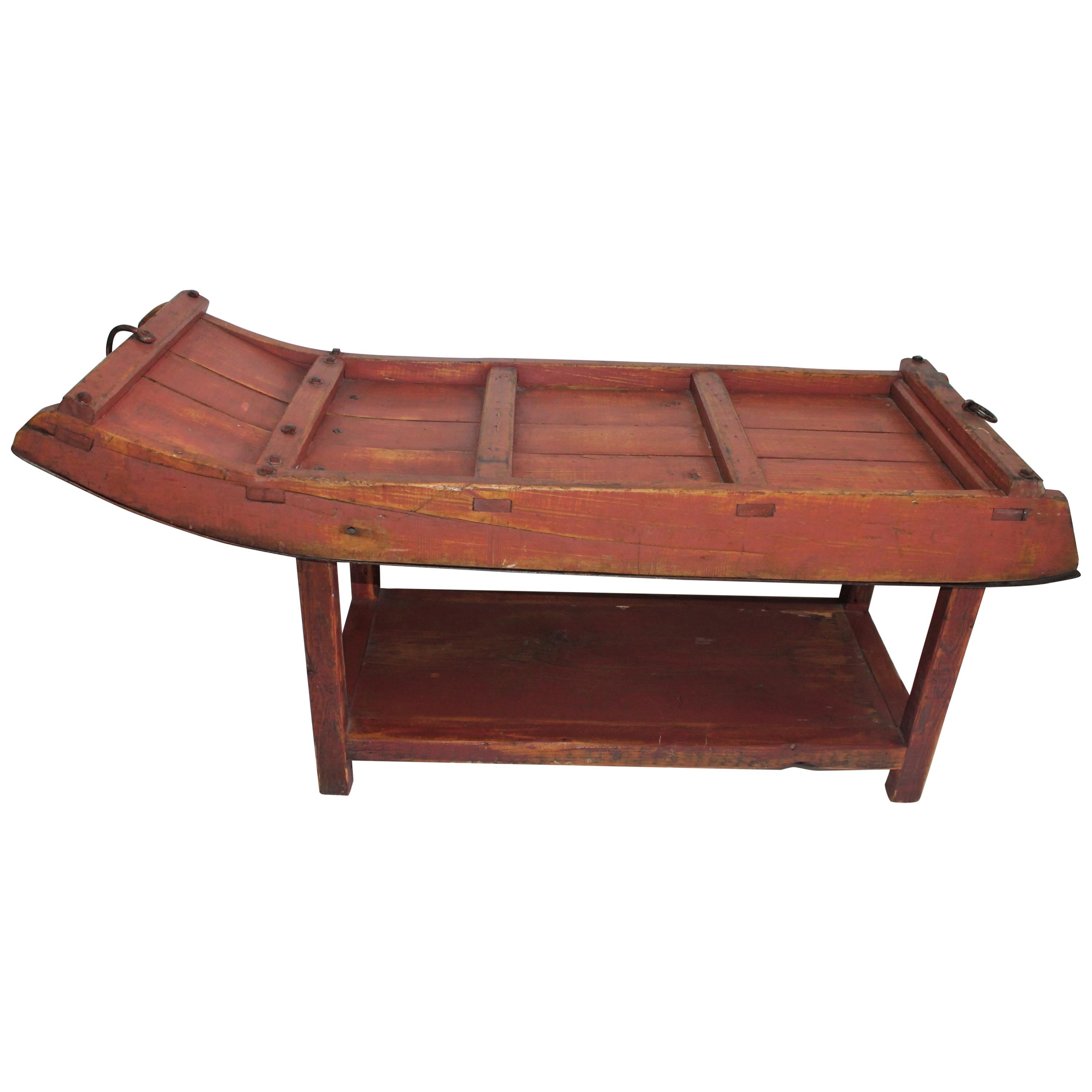 19th Century Red Painted Sled / Coffee Table