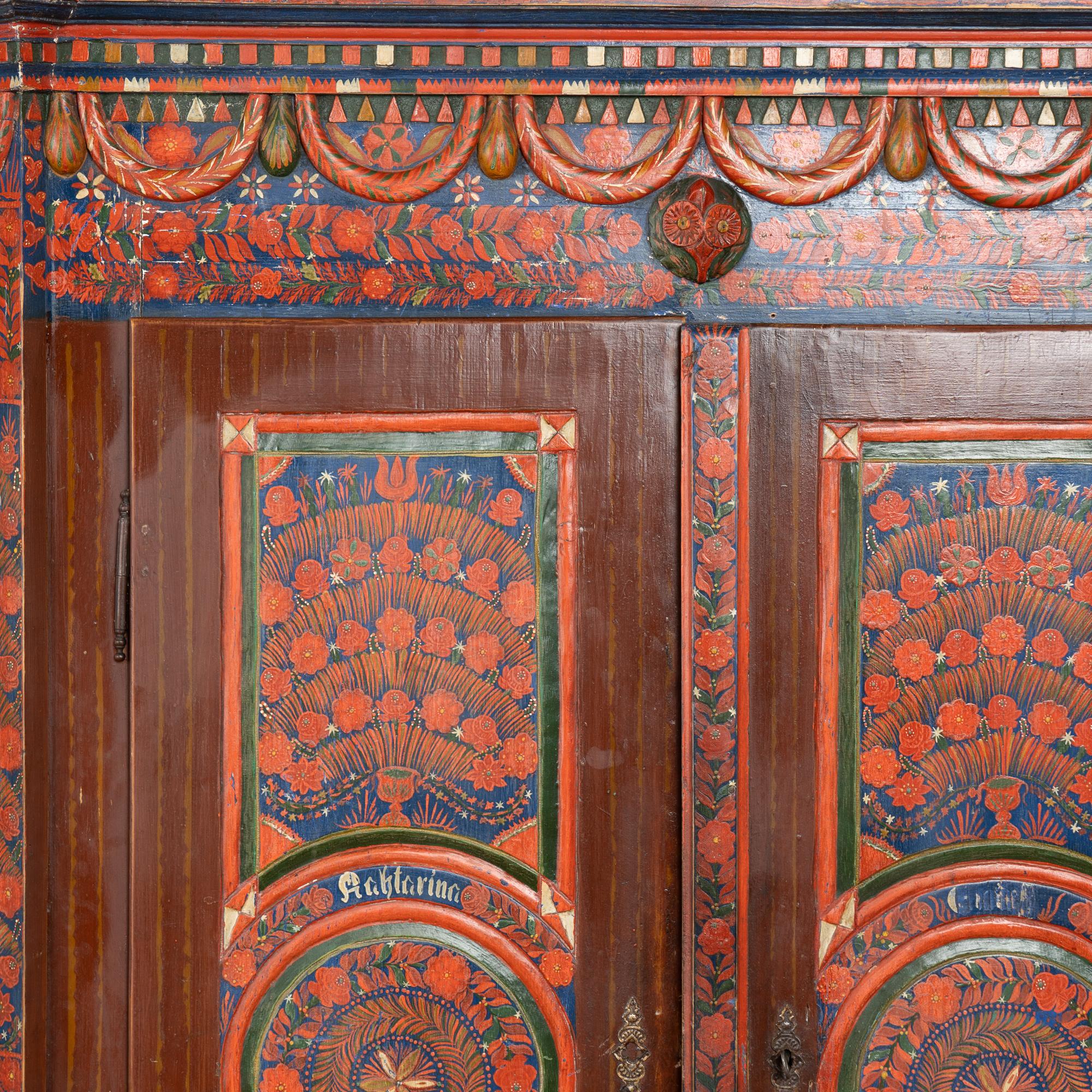 19th Century Red Painted Two Door Armoire from Hungary For Sale 4