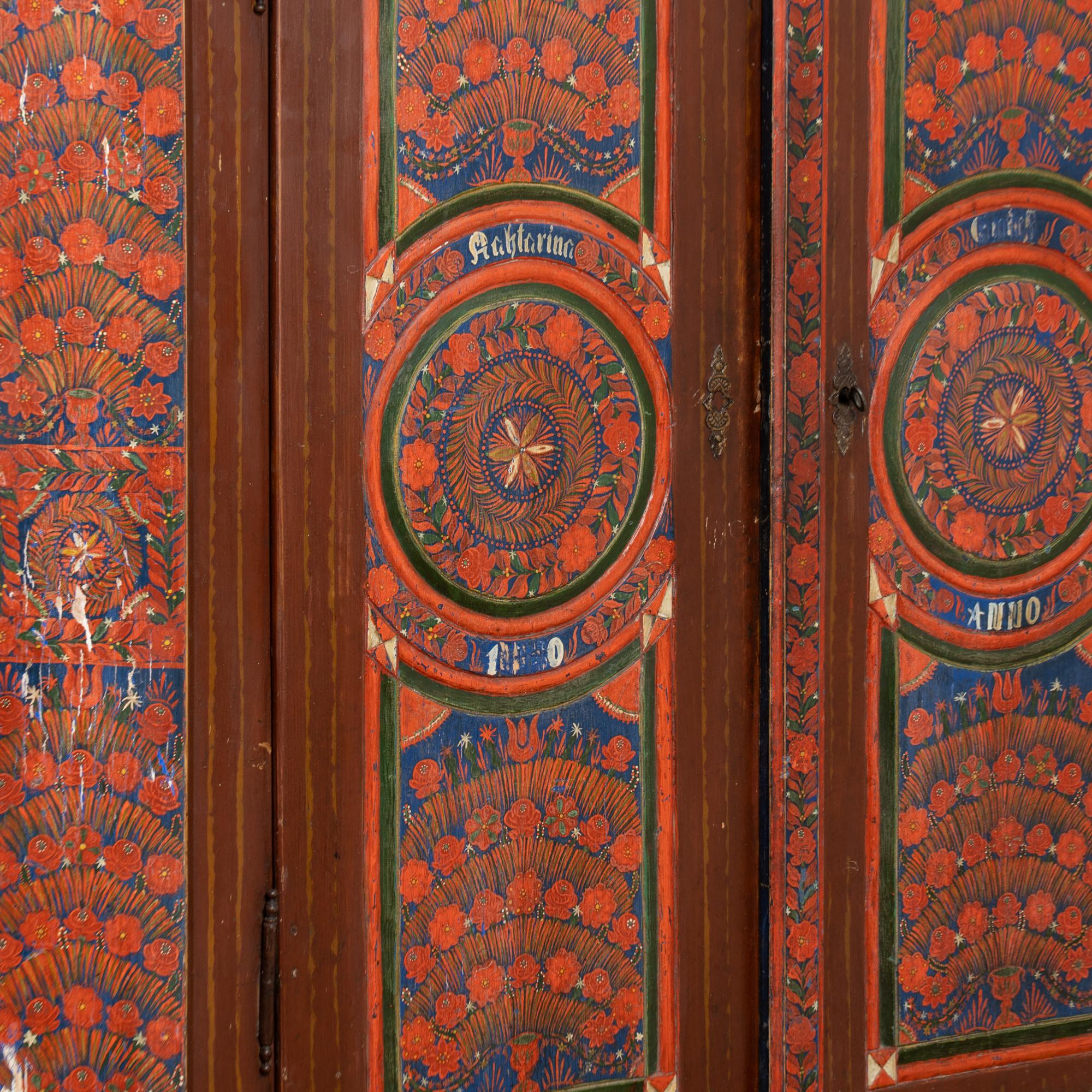 19th Century Red Painted Two Door Armoire from Hungary For Sale 6