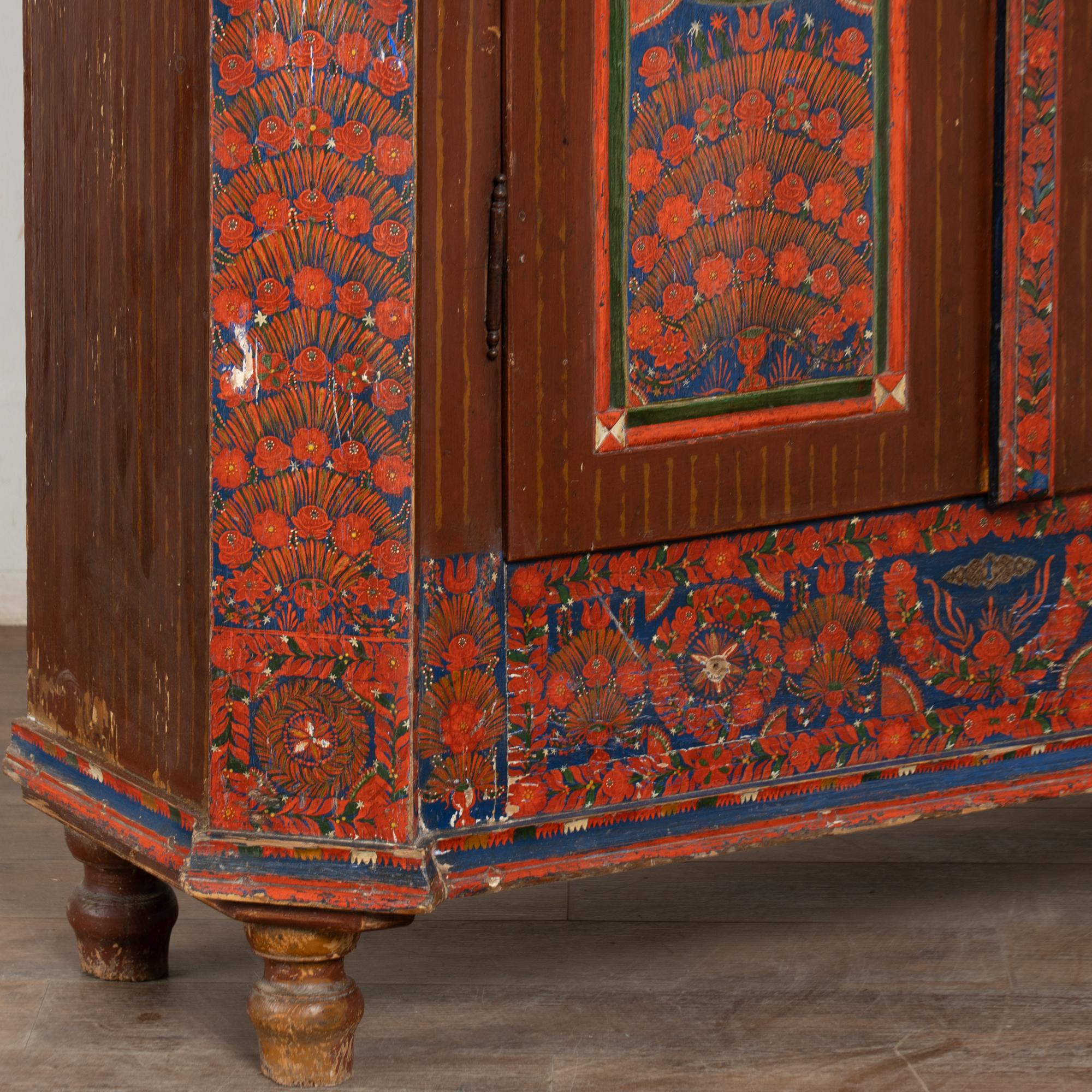 19th Century Red Painted Two Door Armoire from Hungary For Sale 10