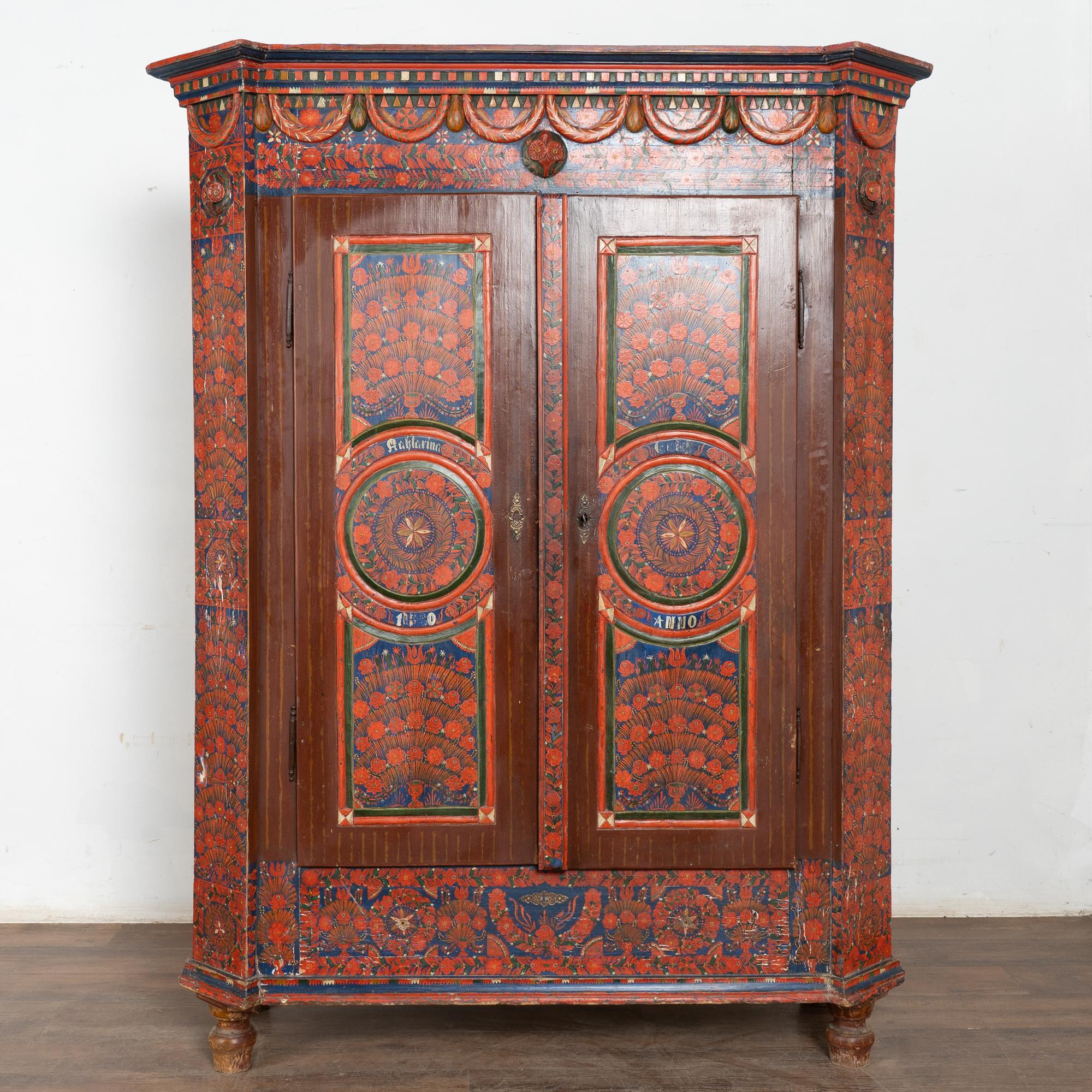 Hungarian 19th Century Red Painted Two Door Armoire from Hungary For Sale