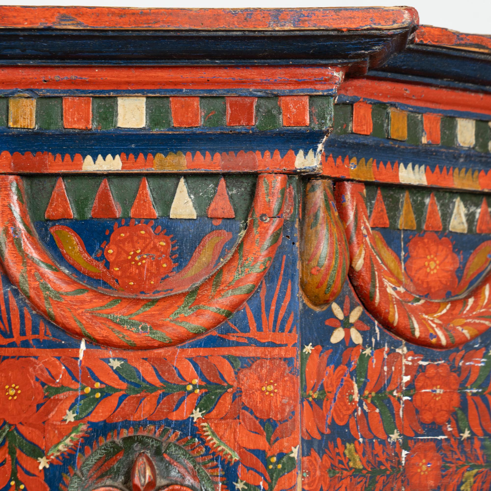 19th Century Red Painted Two Door Armoire from Hungary For Sale 2